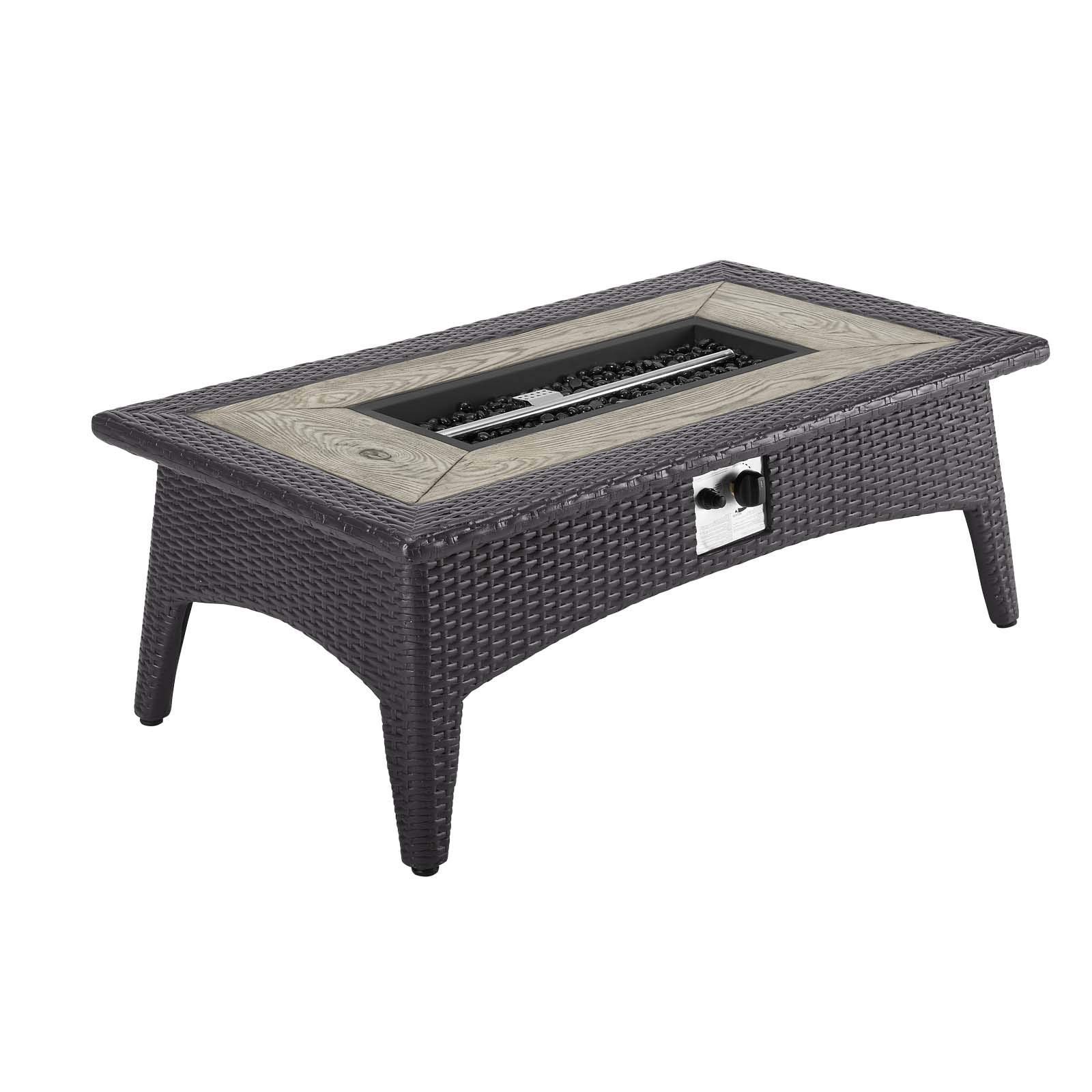 Modern Outdoor Patio Set - Wicker Sofa, Chair & Fire Pit Table for Garden Relaxation