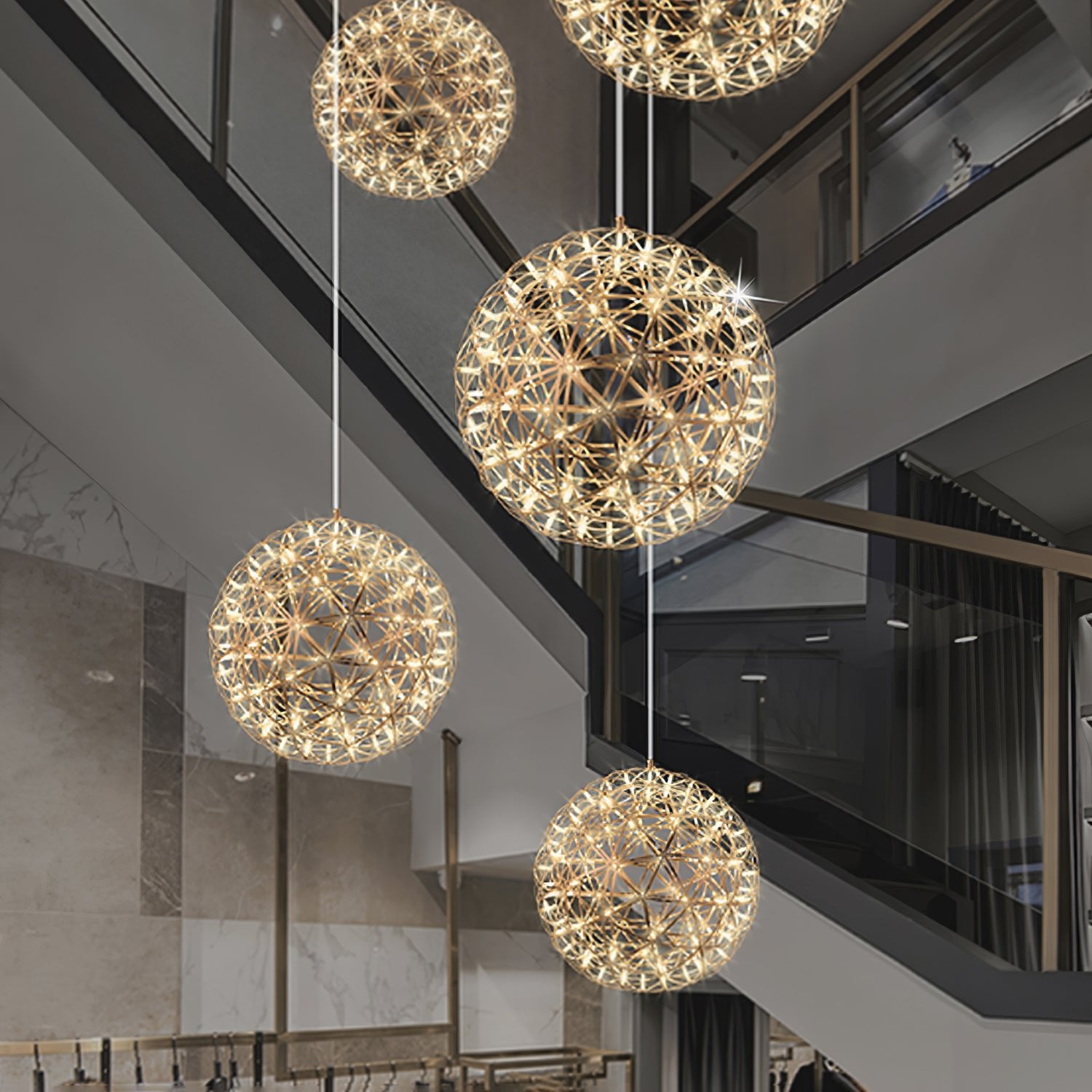 Elegant Gold Spark Ball Pendant Light - Modern Chandelier for Dining Room, Bedroom & Living Room Decor