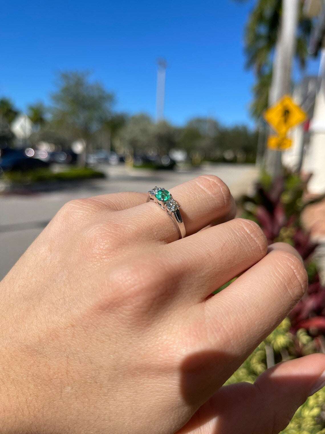 1.03 TCW Emerald & Diamond 3 Stone Engagement Ring in 14K White Gold - Perfect for Proposals, Anniversaries & Bridal Jewelry