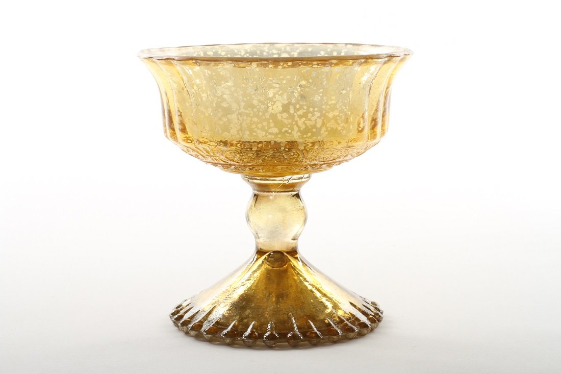 Antique Gold Glass Compote Bowl - 4.5 Inch Pedestal Centerpiece for Flowers, Candy & Desserts | Elegant Table Decor for Weddings, Parties & Home Dining