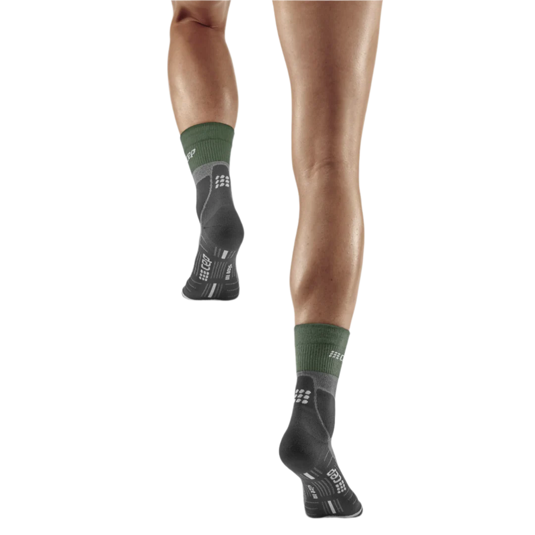 CEP Women's Hiking Merino Wool Mid-Cut Socks - Breathable & Moisture-Wicking for Outdoor Adventures (Green/Grey) - Perfect for Hiking, Camping & Winter Sports