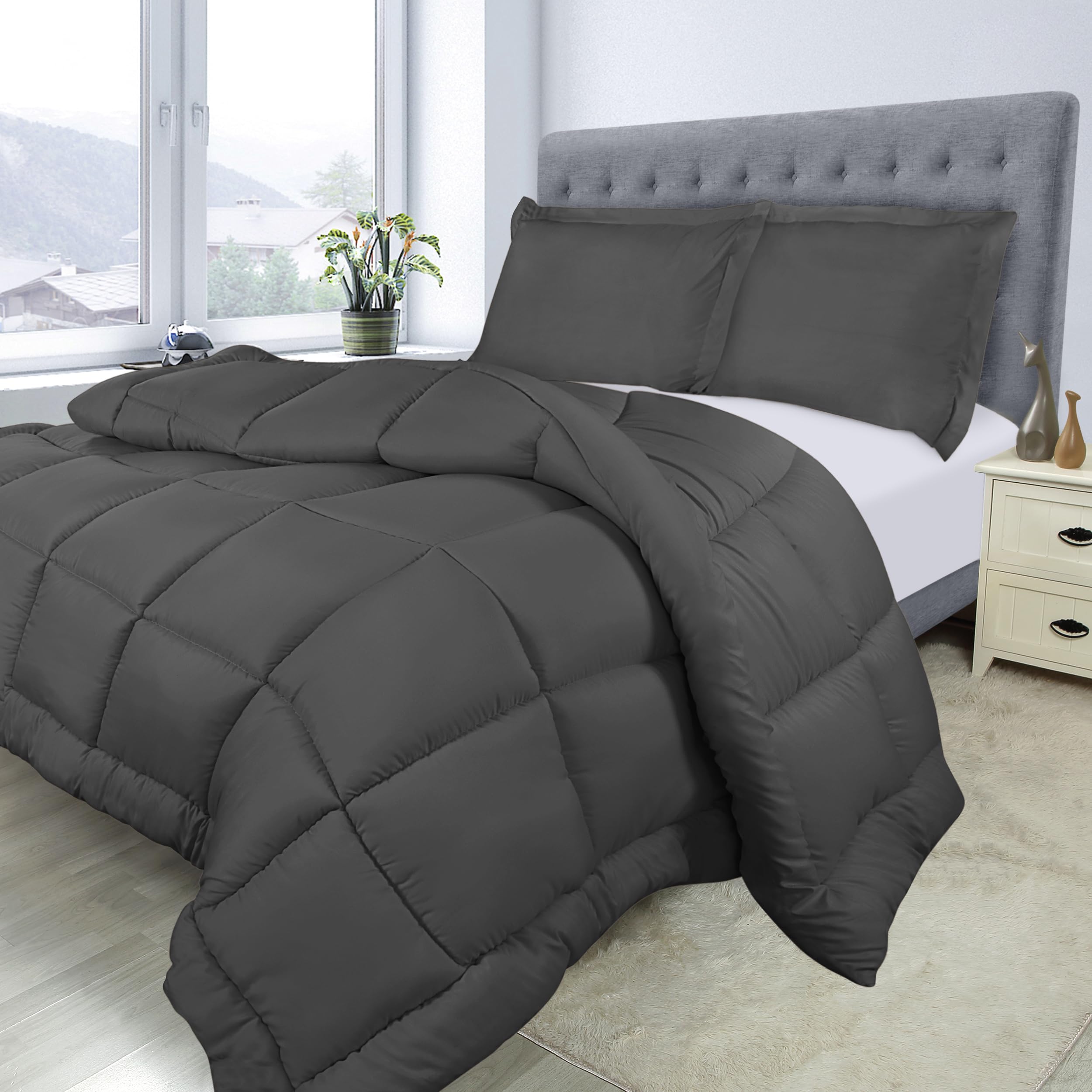 Utopia Bedding Queen Size Comforter Set - 2 Pillow Shams, Down Alternative Grey Bedding Set | Soft, Comfortable & Machine Washable | Perfect for Master Bedroom, Guest Room & Cozy Home Decor
