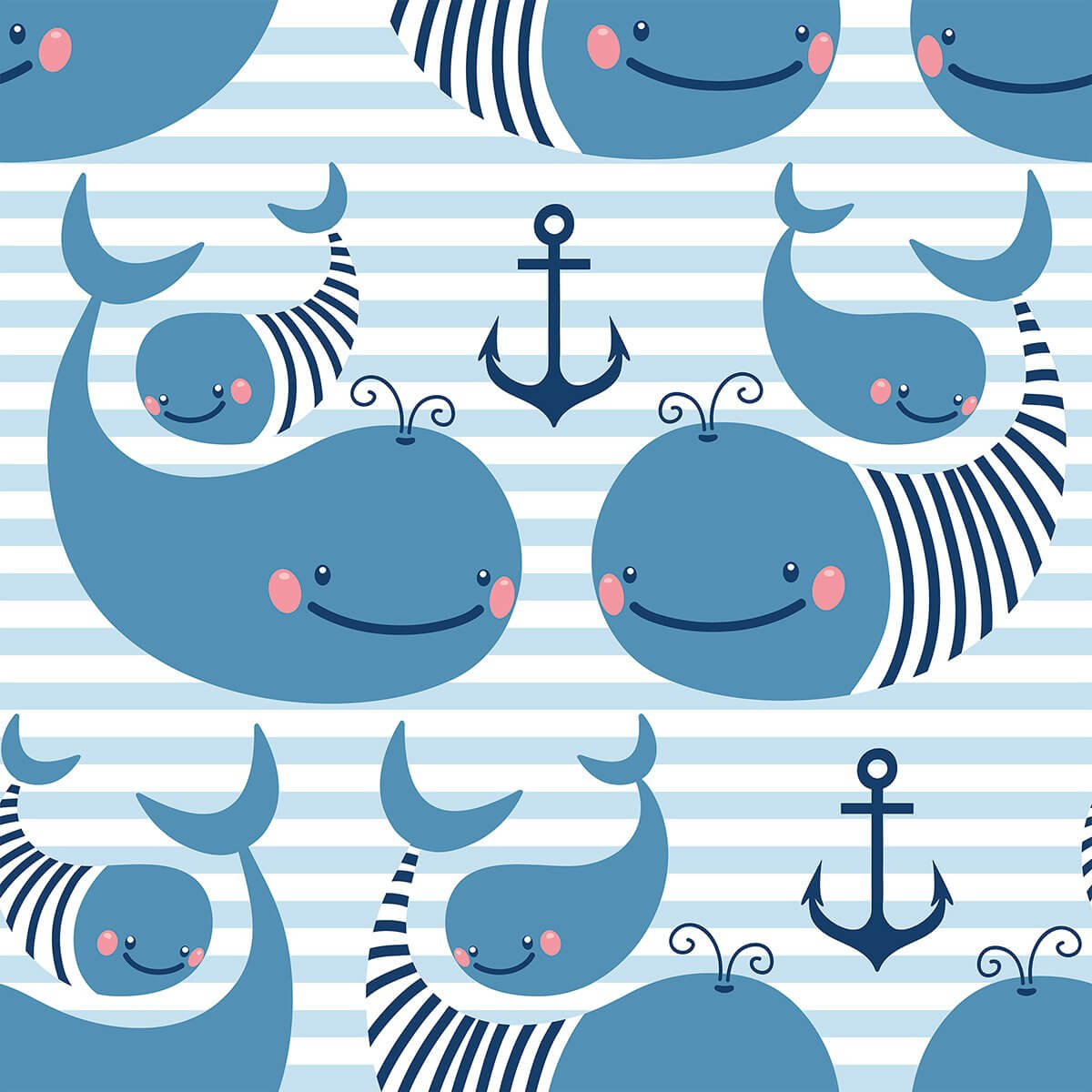 Navy and Light Blue Animals Baby Peel and Stick Removable Wallpaper 6433 - Self-Adhesive Nursery Decor for Kids Room, Bedroom, Playroom & Nursery
