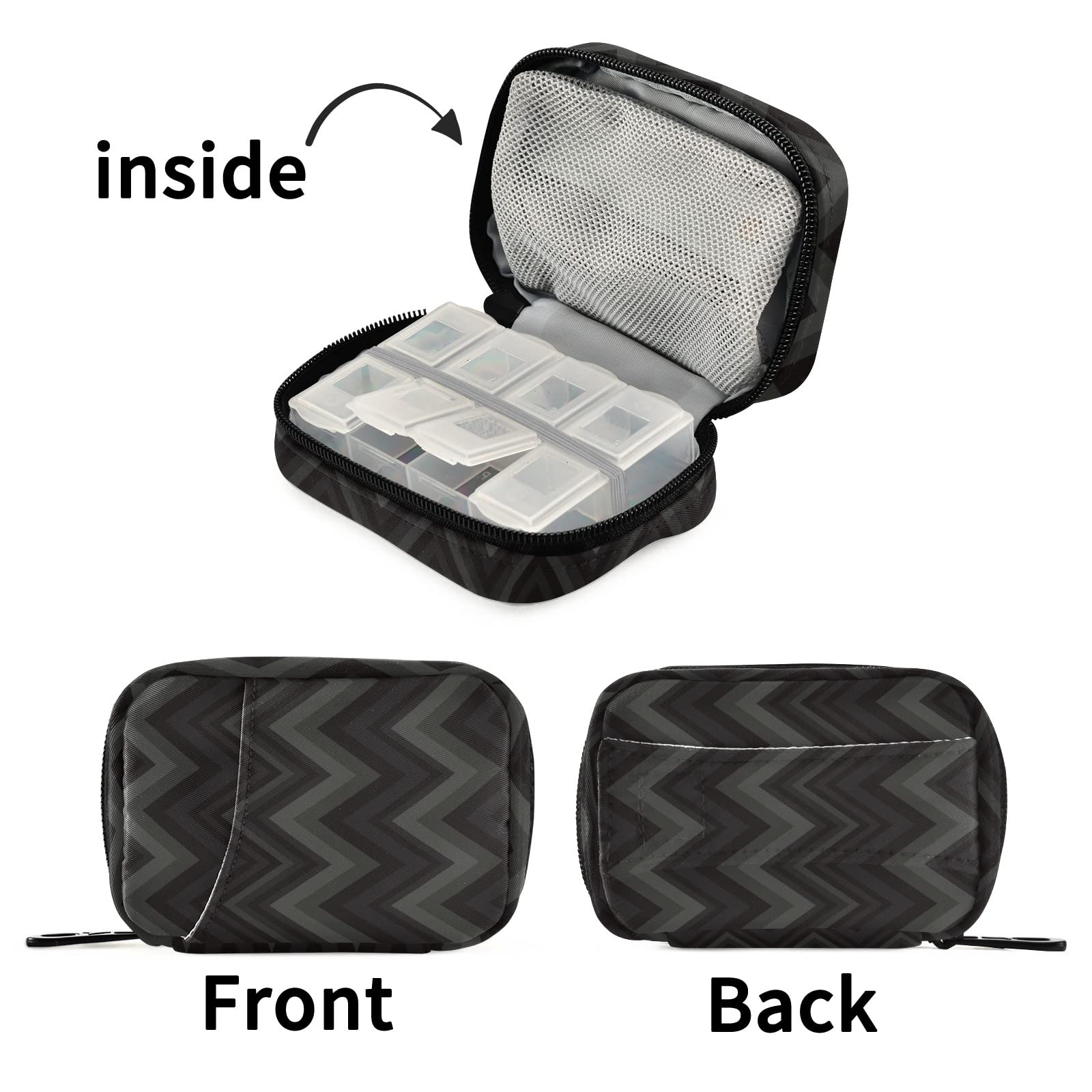 Dark Gray Geometric Travel Pill Organizer - 7 Day Weekly Pill Case with Small Compartments, Cute Vitamin Holder & Medicine Box for Daily Use - Perfect for Travel, Work, and Home Organization