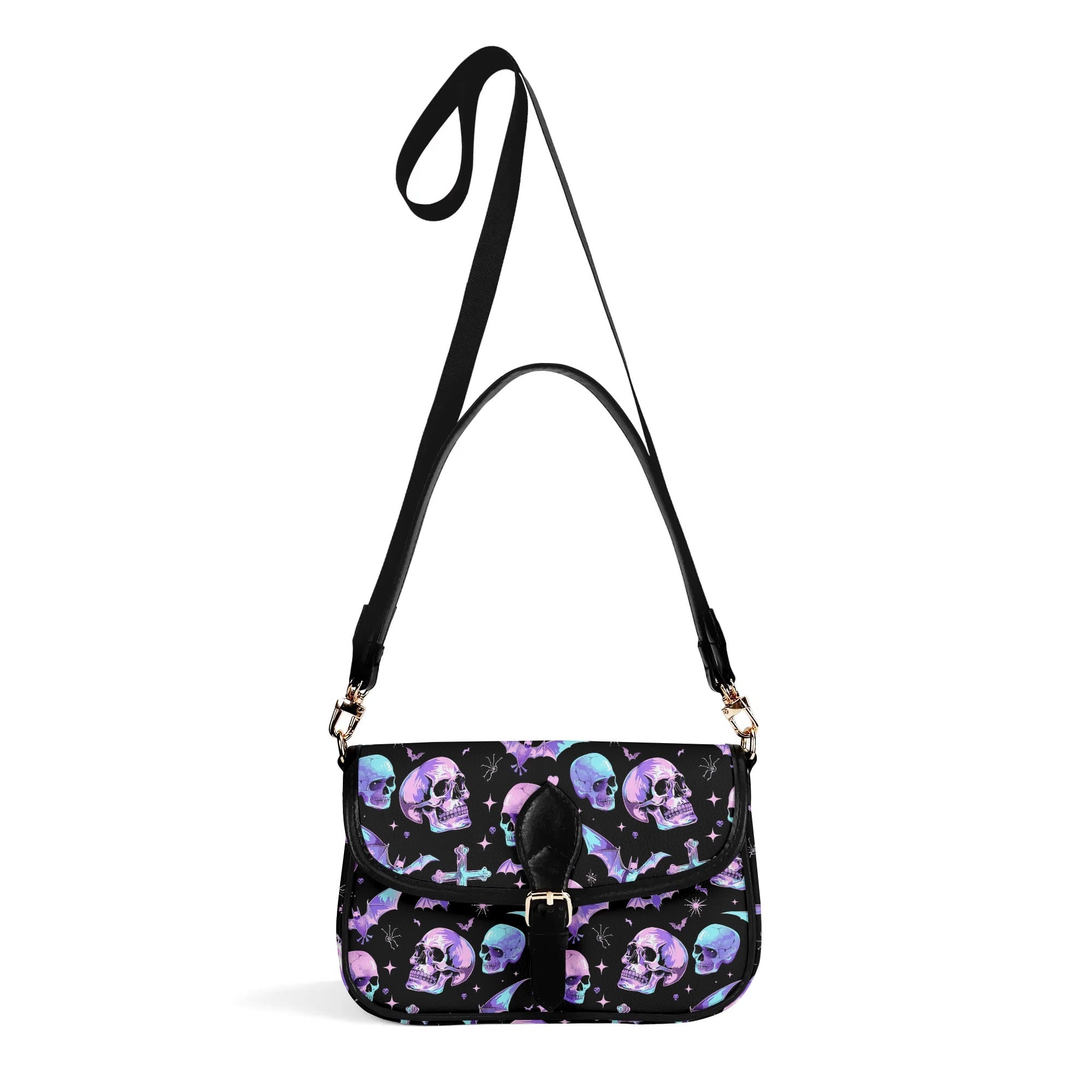 **Gothic Skull & Bat Chain Shoulder Bag for Women - Stylish Crossbody Purse for Halloween, Night Out & Gothic Fashion**