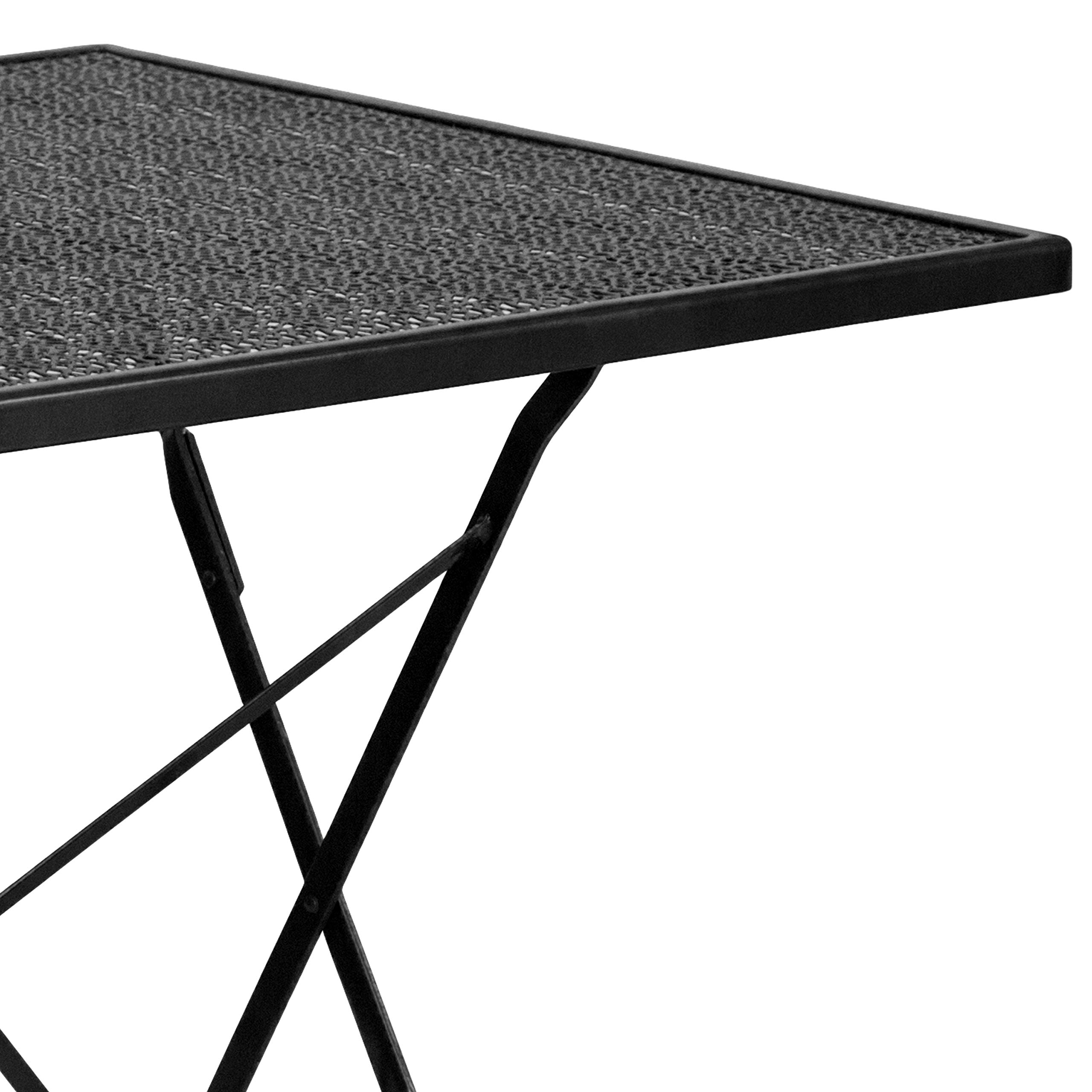 EMMA + OLIVER 28 Inch Square Black Steel Folding Table - Heavy Duty Commercial Grade Indoor Outdoor Patio Dining Table for Restaurant, Cafe, Garden, and Backyard Use