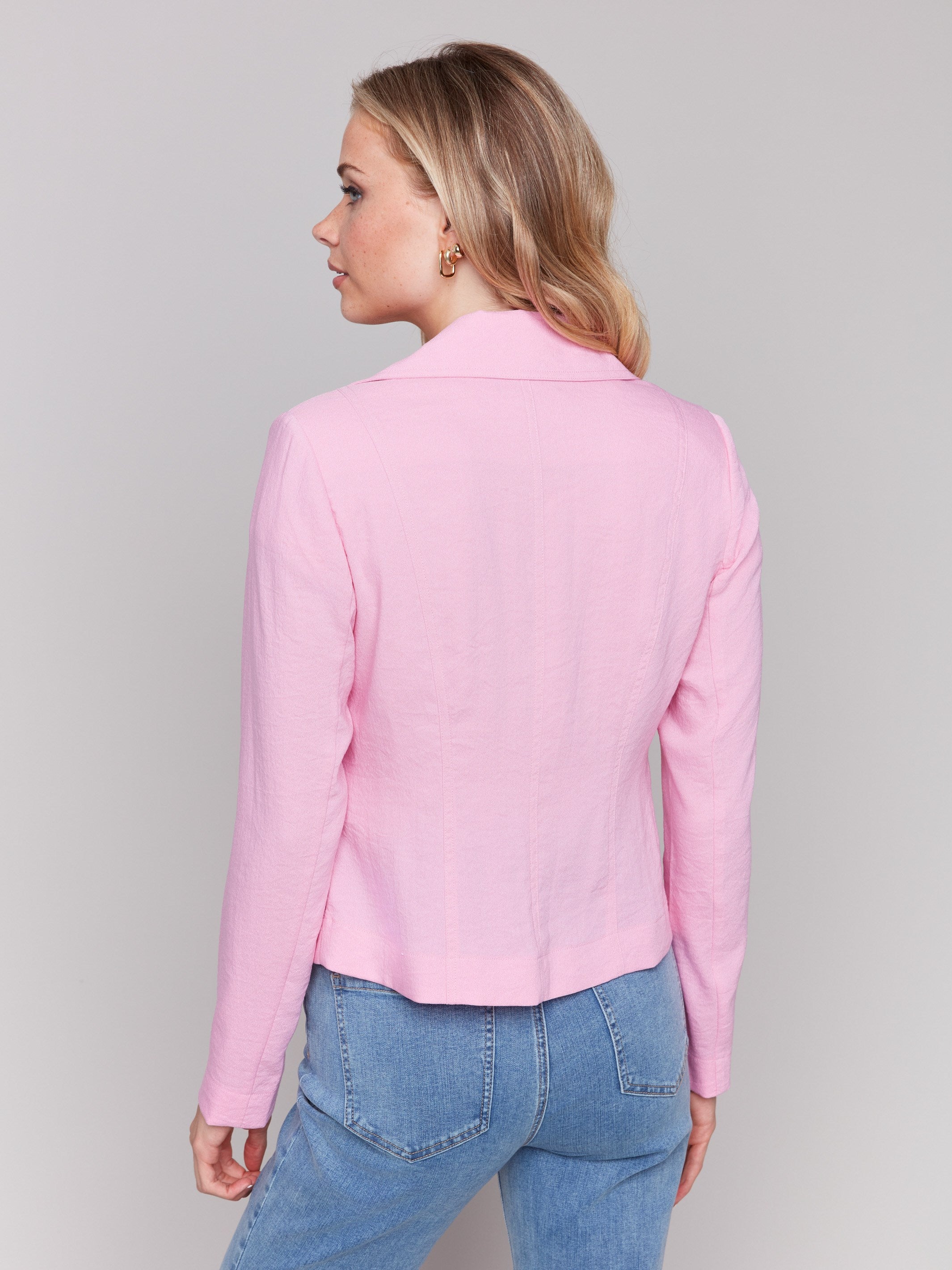 Crinkle Rayon Biker Jacket for Women - Stylish Begonia Pink Motorcycle Jacket with Distressed Details | Perfect for Casual Outings, Night Outs and Fashion Streetwear