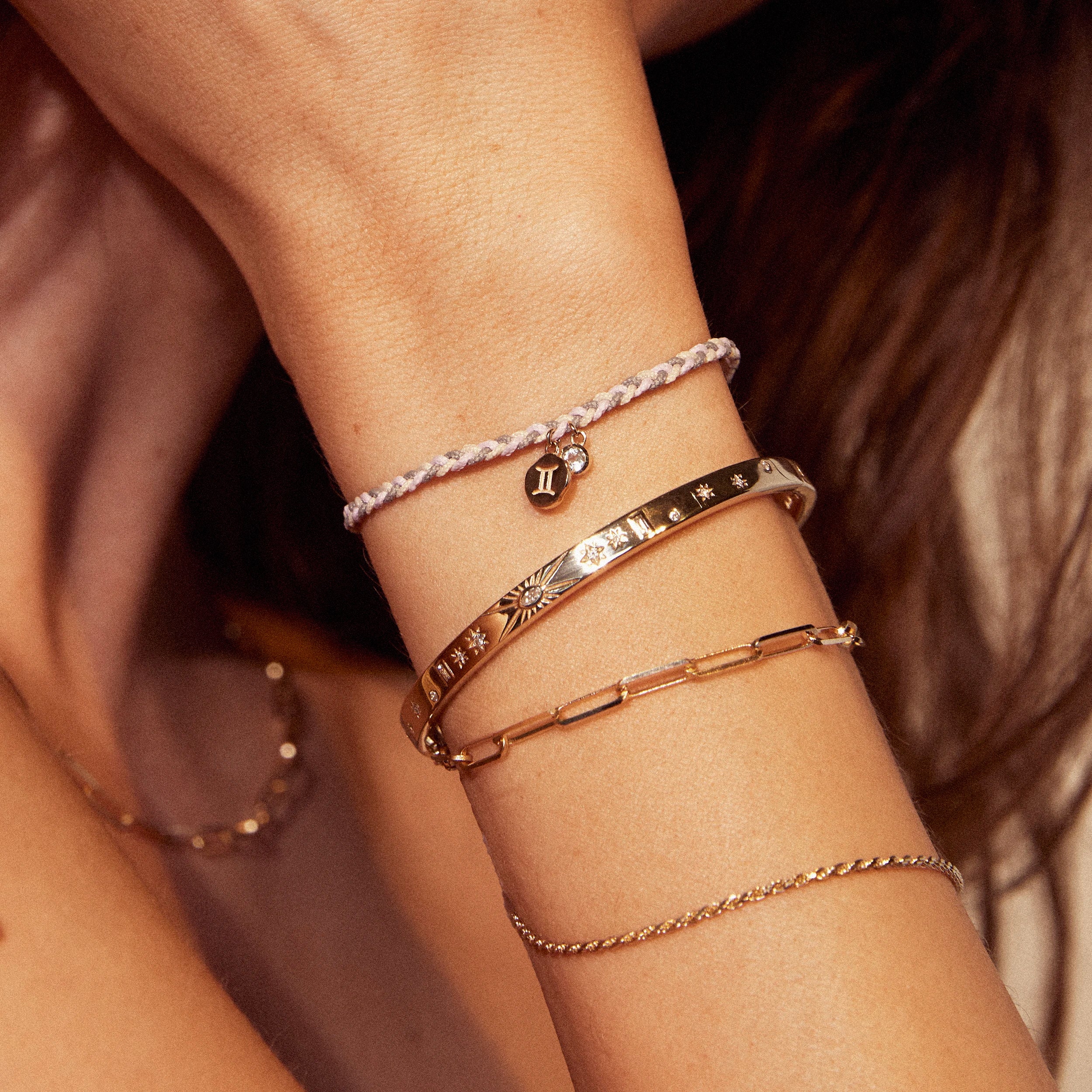 10K Yellow Gold Libra Zodiac Air Element Cord Bracelet with Aquamarine - Perfect for Birthdays, Gifts & Spiritual Jewelry Lovers