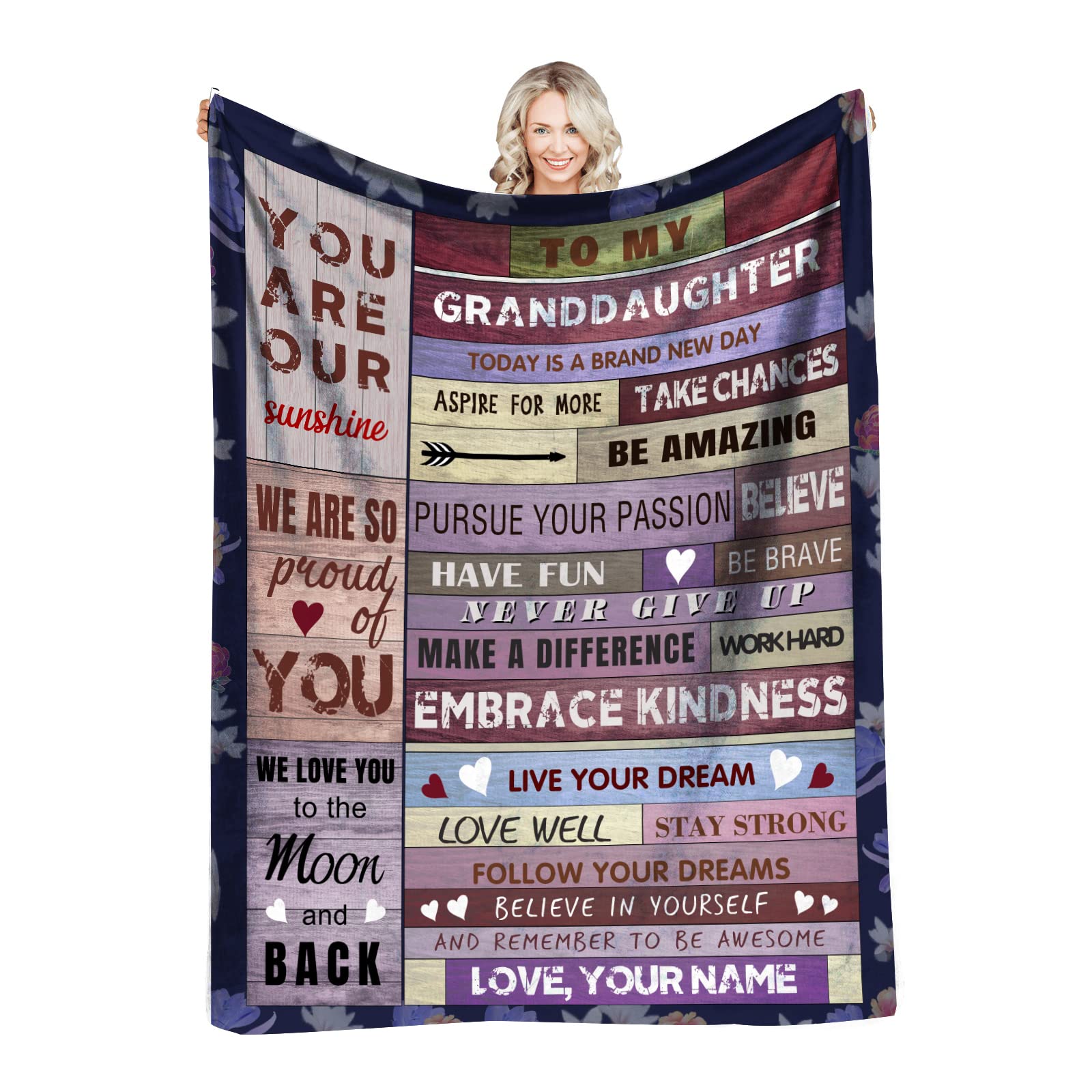 Personalized Granddaughter Blanket - Custom Letter Throw Blanket from Grandma - Soft Fleece Blanket for Couch, Bed, Sofa - Perfect Mothers Day & Birthday Gift for Granddaughters - Great for Snuggling, Gifting & Family Keepsakes