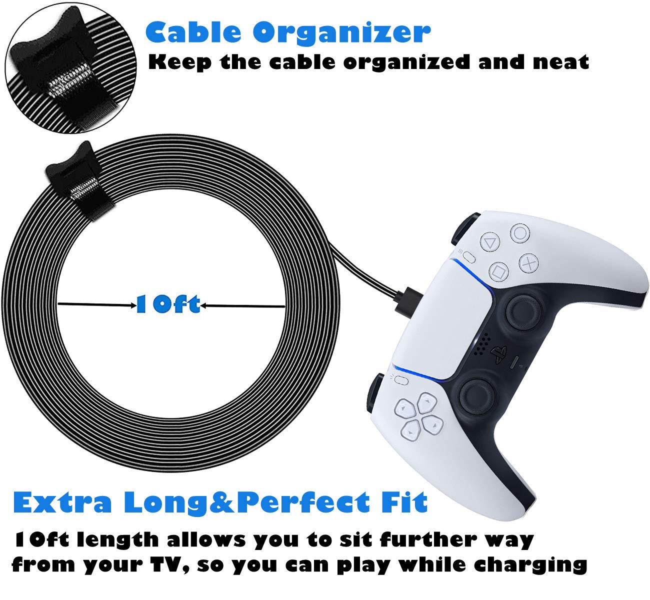 Premium 10Ft USB C Charging Cable 2 Pack - Fast Charging Cord for PS5 Controller, DualSense, Xbox Series X/S - Durable Nylon Braided for Gaming & Travel