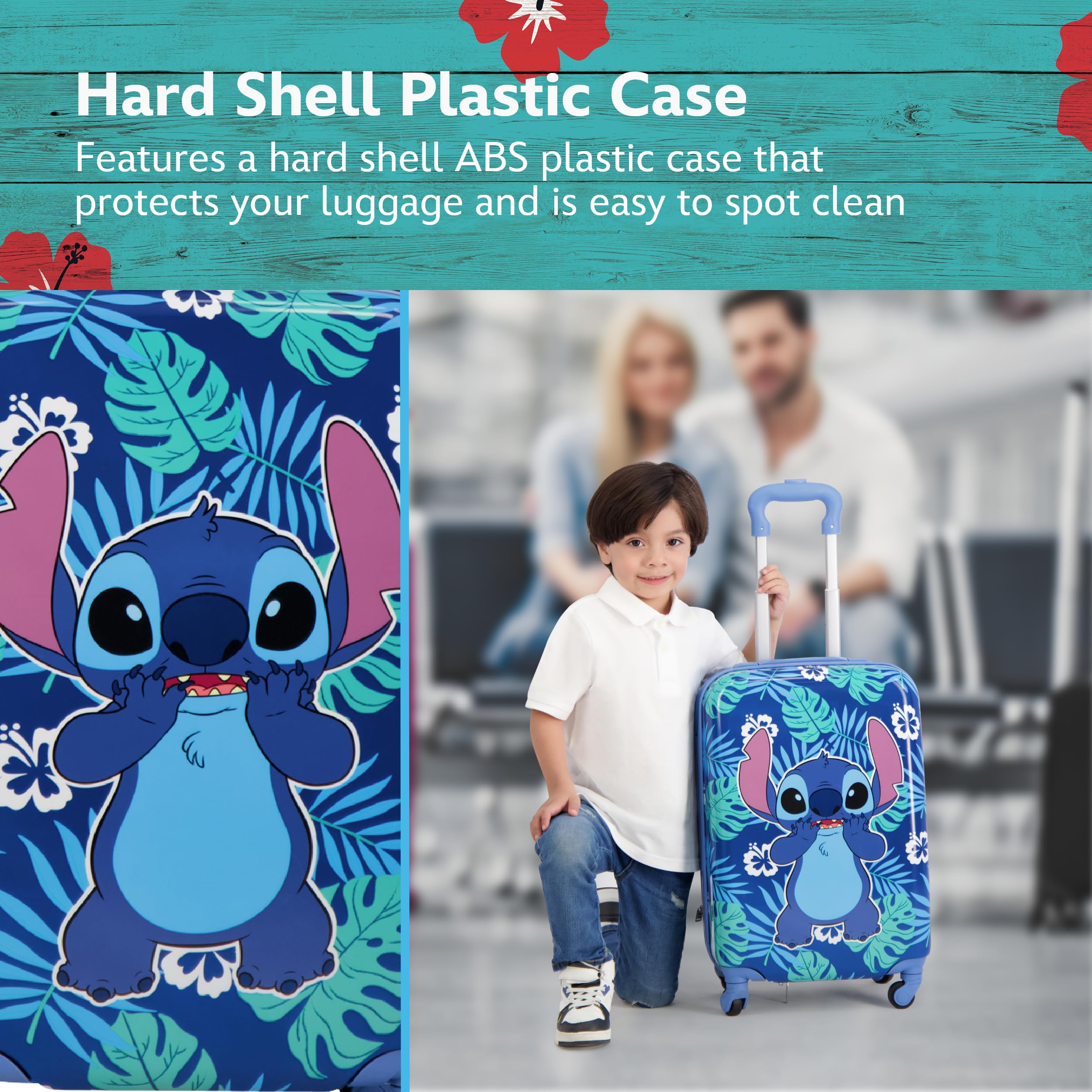 FUL Unisex Kids Disney Stitch 21 Inch Hardshell Carry-On Luggage with 360° Spinner Wheels - Blue Rolling Suitcase for Travel, School Trips & Family Vacations