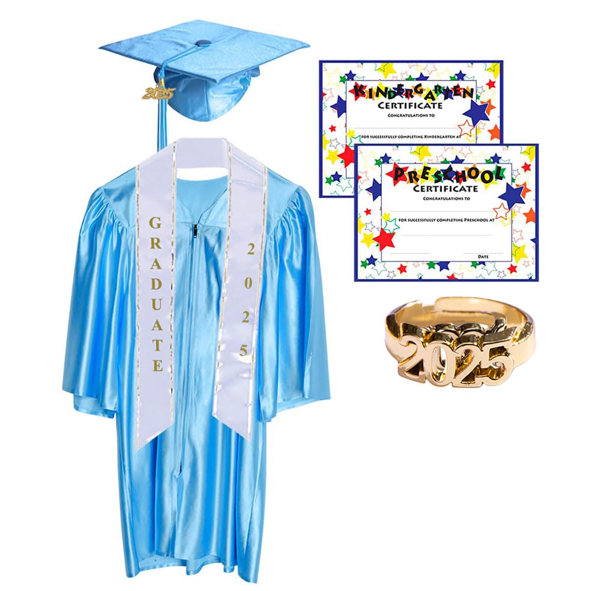 Premium Graduation Cap & Gown Set with Tassel, Sash, Class Ring & Diploma Cover - Complete Graduation Accessories for High School & College Ceremonies