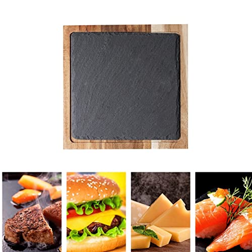 Premium Acacia Wood Steak Serving Board with Natural Slate Plate - Reversible Multi-Purpose Charcuterie Tray for Dinner Parties, BBQ, Restaurants & Family Gatherings - Perfect for Serving Steak, Bread, Cheese & Appetizers