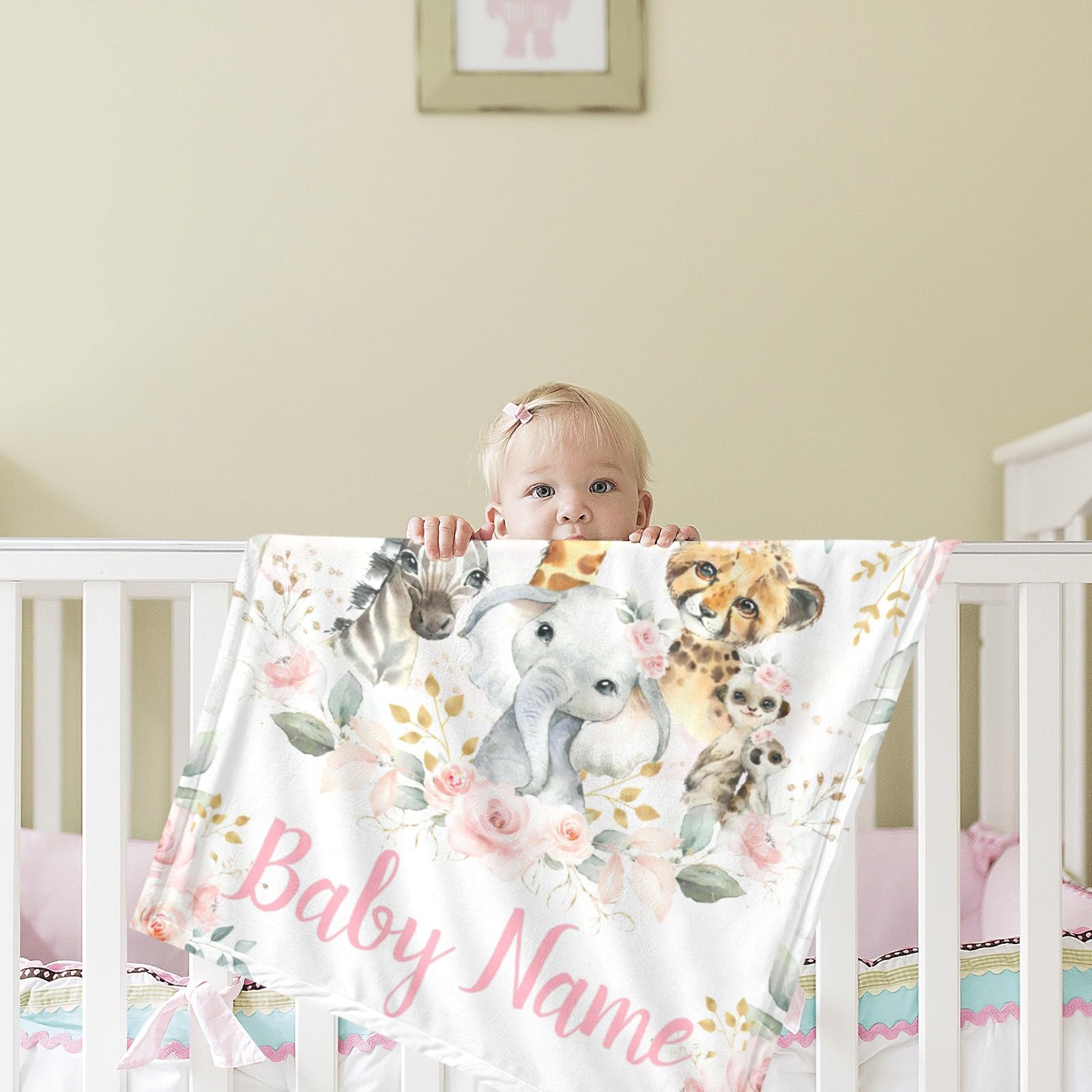 Personalized Baby Blanket with Name - Custom Elephant Blanket for Boys & Girls | Super Soft Newborn Blanket | Neutral Nursery Decor | Perfect Baby Shower Gift & Cozy Nursery Essential