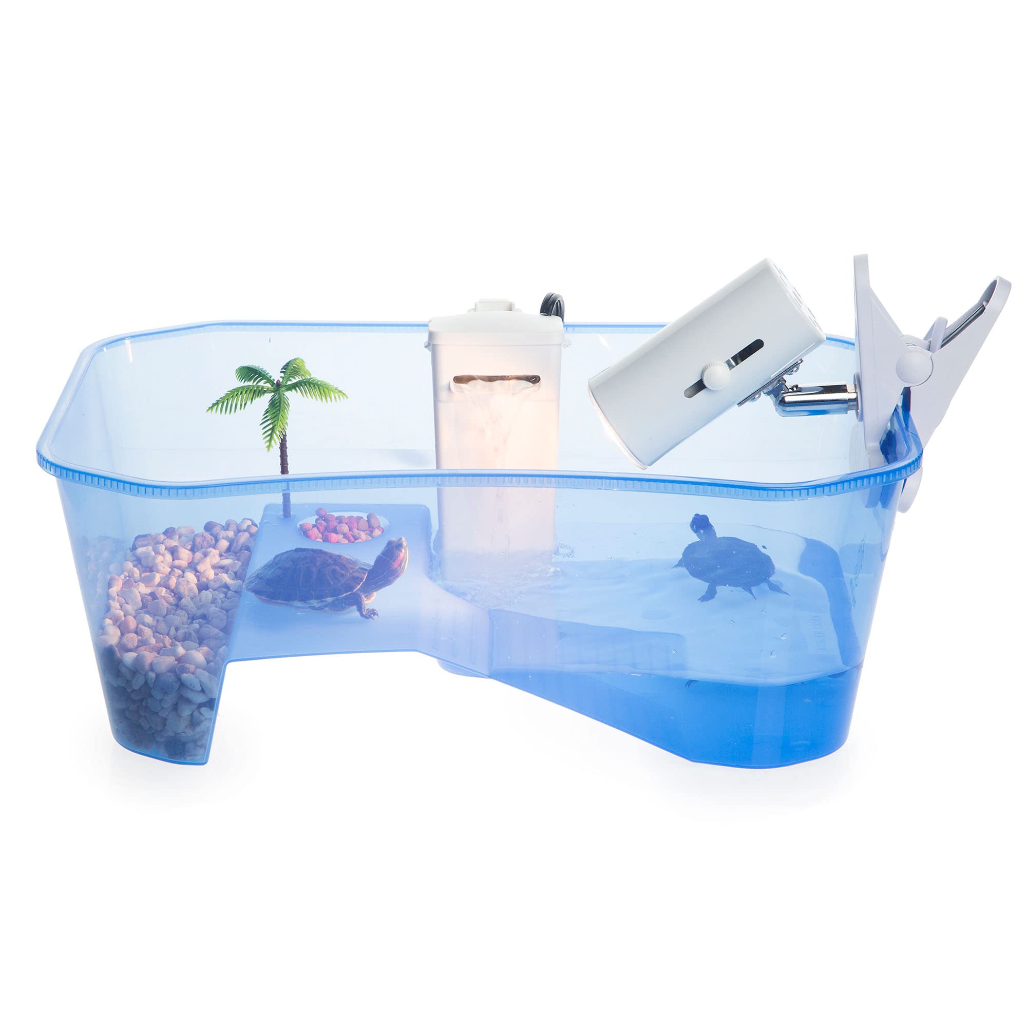 16 Inch Small Turtle Tank for Kids & Reptile Lovers - Terrarium/Aquarium with Turtle Lamp, Terrapin Lake, Palm Tree & Pebbles - Ideal for 4 Inch Turtles - Perfect for Home, Classroom or Office Decor