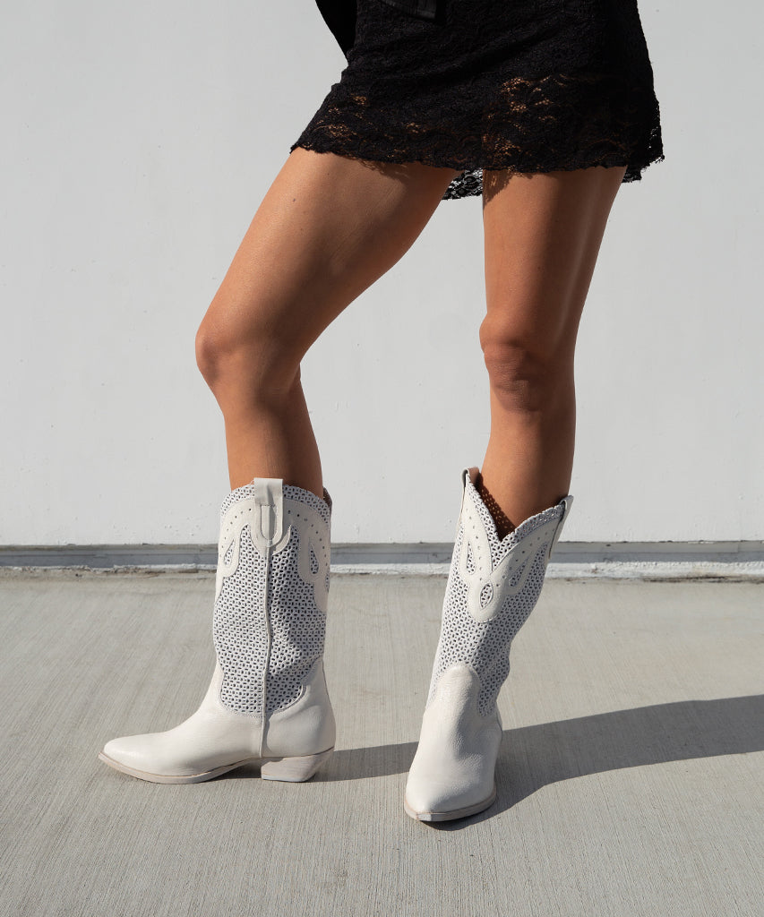 Ivory Leather Ranch Boots for Women - Western Cowgirl Boots for Riding, Country Fashion & Outdoor Activities