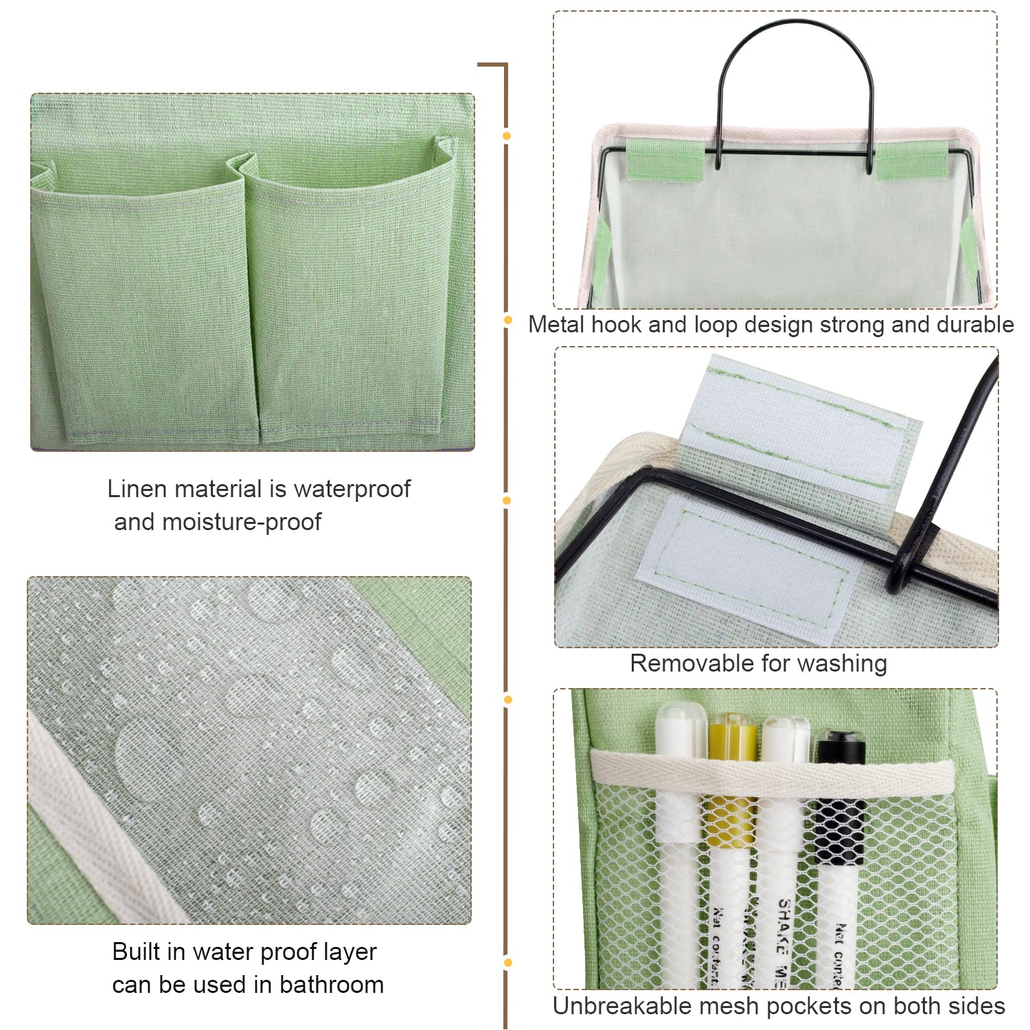 LYroo 2 Pack Green Wall Hanging Organizer with Pockets - Storage Basket for Bathroom, Bedroom, Kitchen, Dorm & RV - Perfect for Preppy Room Decor & Space Saving Organization