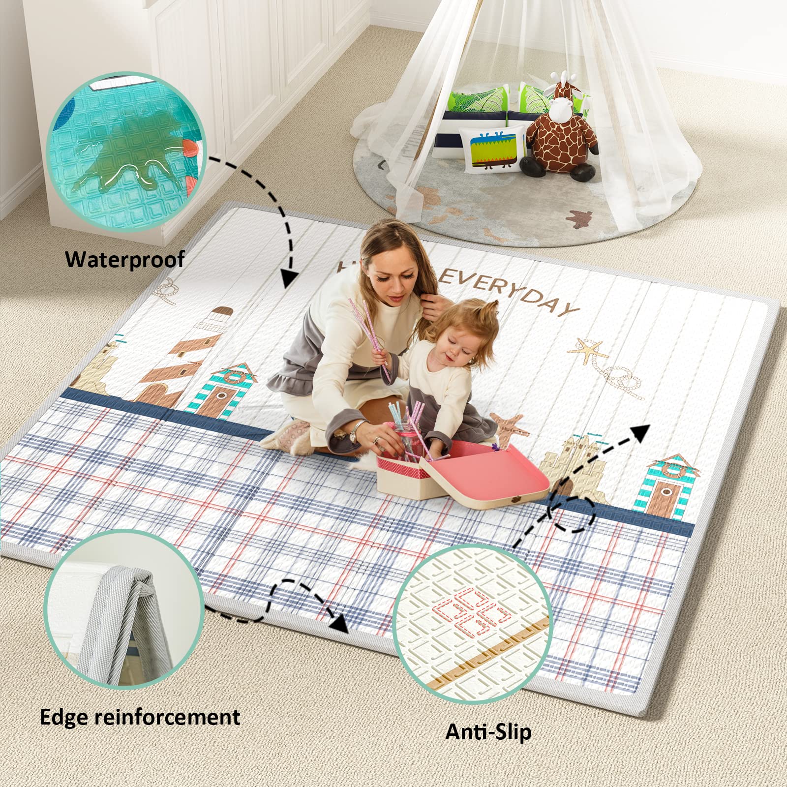 UANLAUO Extra Large Baby Playpen with Mat - 59x59x27 Inch Safe Play Yard for Toddlers & Infants | Indoor/Outdoor Play Area for Baby Boys & Girls | Perfect for Home, Daycare & Travel Use