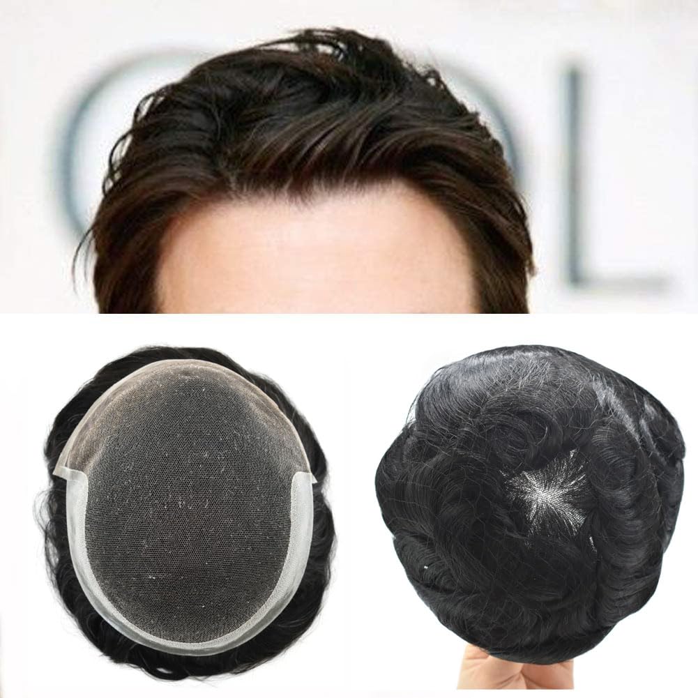 French Lace Front Men's Toupee - BX2 Skin PU Hair System with Bleached Knots | Natural Human Hair Replacement for Men | Perfect for Daily Wear, Special Occasions & Hair Loss Solutions
