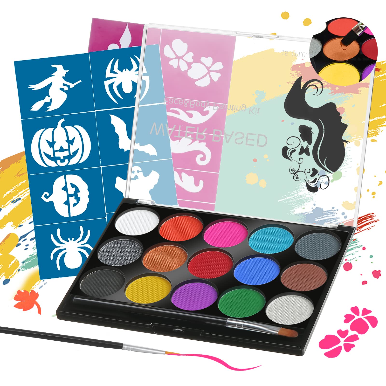 Janolia Professional Face & Body Paint Kit - 15 Vibrant Colors for Kids & Adults - Safe for Halloween, Carnival, Parties & Costume Makeup - Perfect for Festivals, Cosplay & Creative Face Painting
