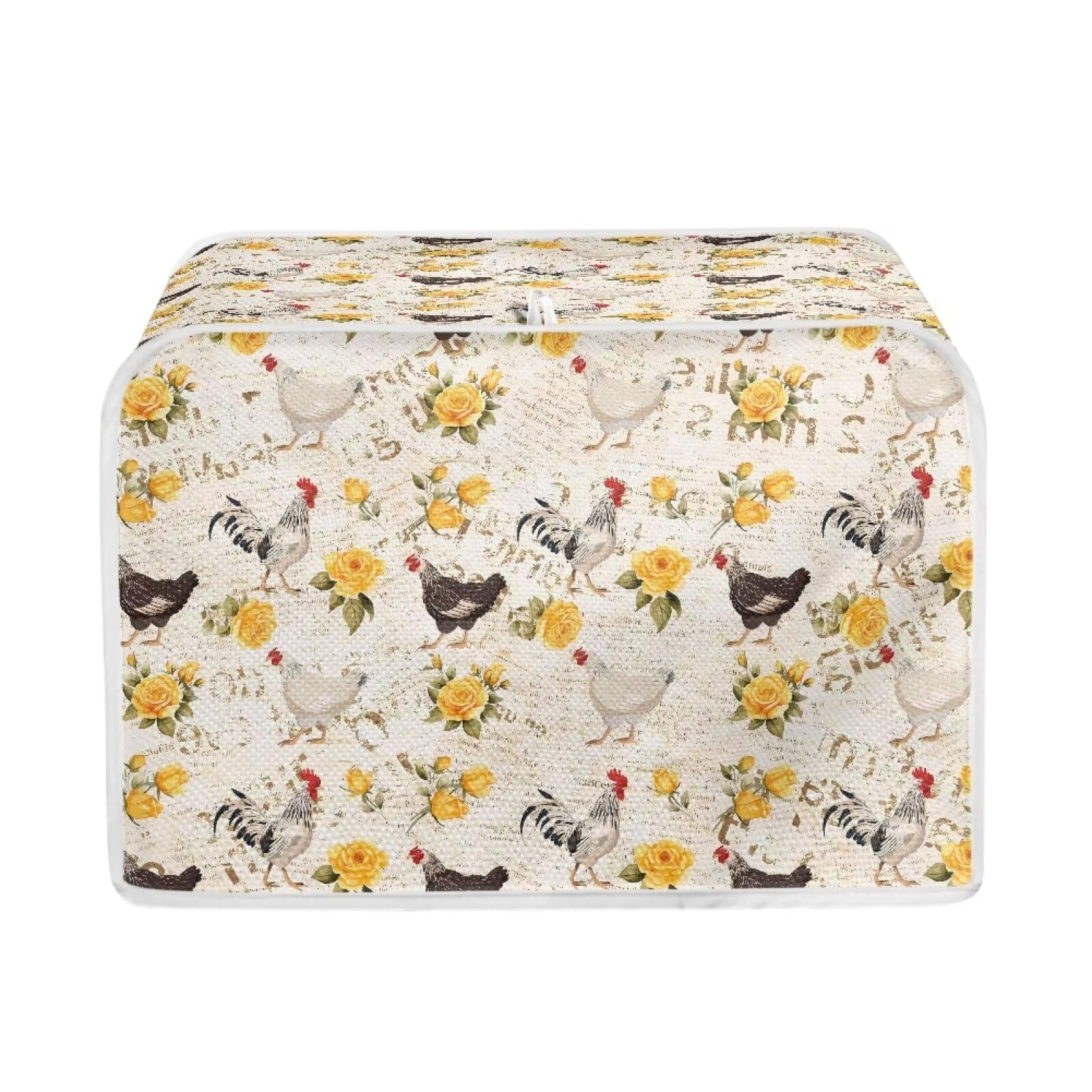 Rooster Chicken Rose Print 2-Slice Toaster Cover - Dust Protection Washable Kitchen Appliance Cover with Handle - Perfect for Bread Makers, Toaster Ovens & Kitchen Accessories - Ideal for Home, Office & Cafe Use