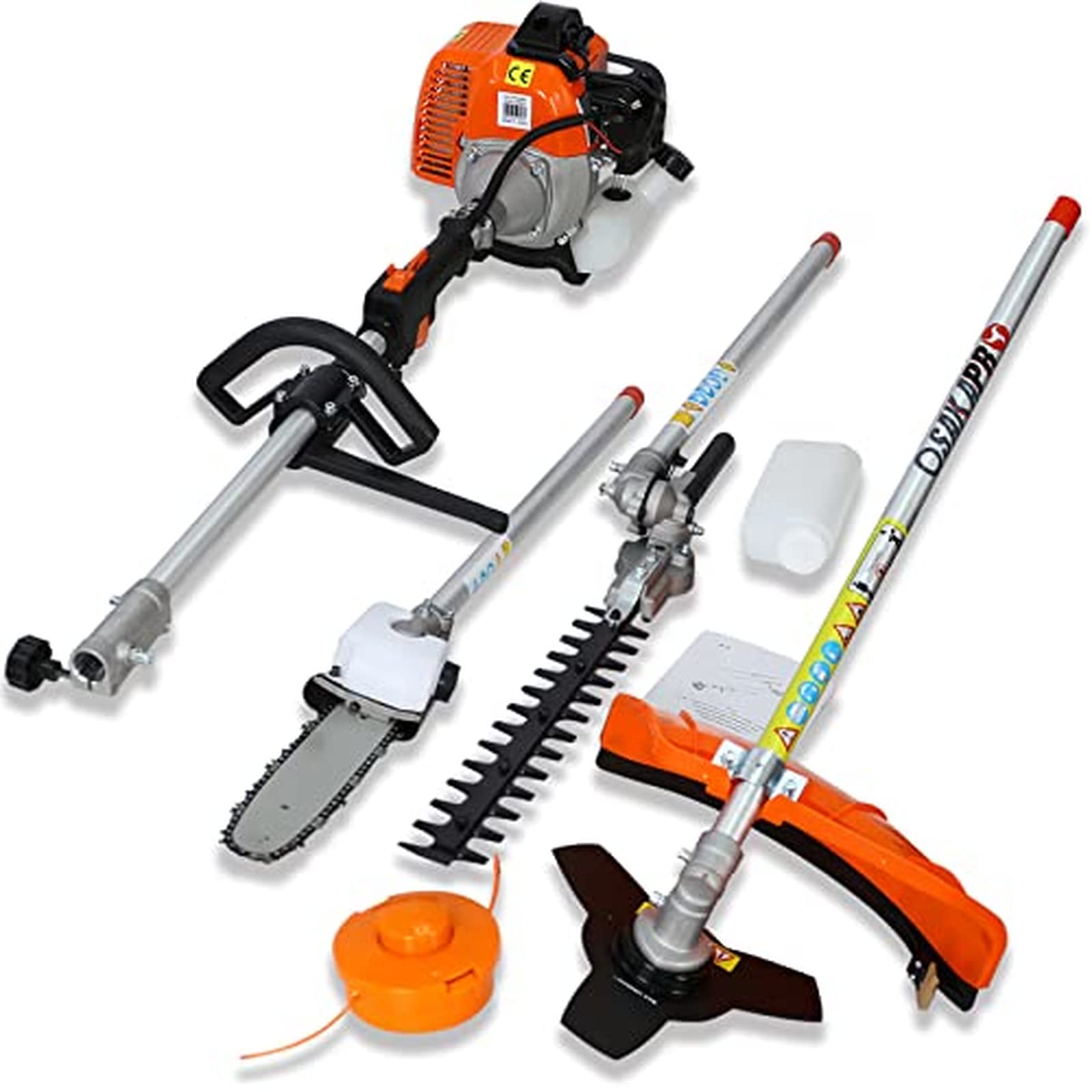 4 in 1 Multi-Functional Cordless Trimming Tool Kit - 2-Cycle Gas Powered Hedge Trimmer, String Trimmer, Pole Saw & Brush Cutter with Extension Pole - Perfect for Lawn Care, Landscaping & Garden Maintenance