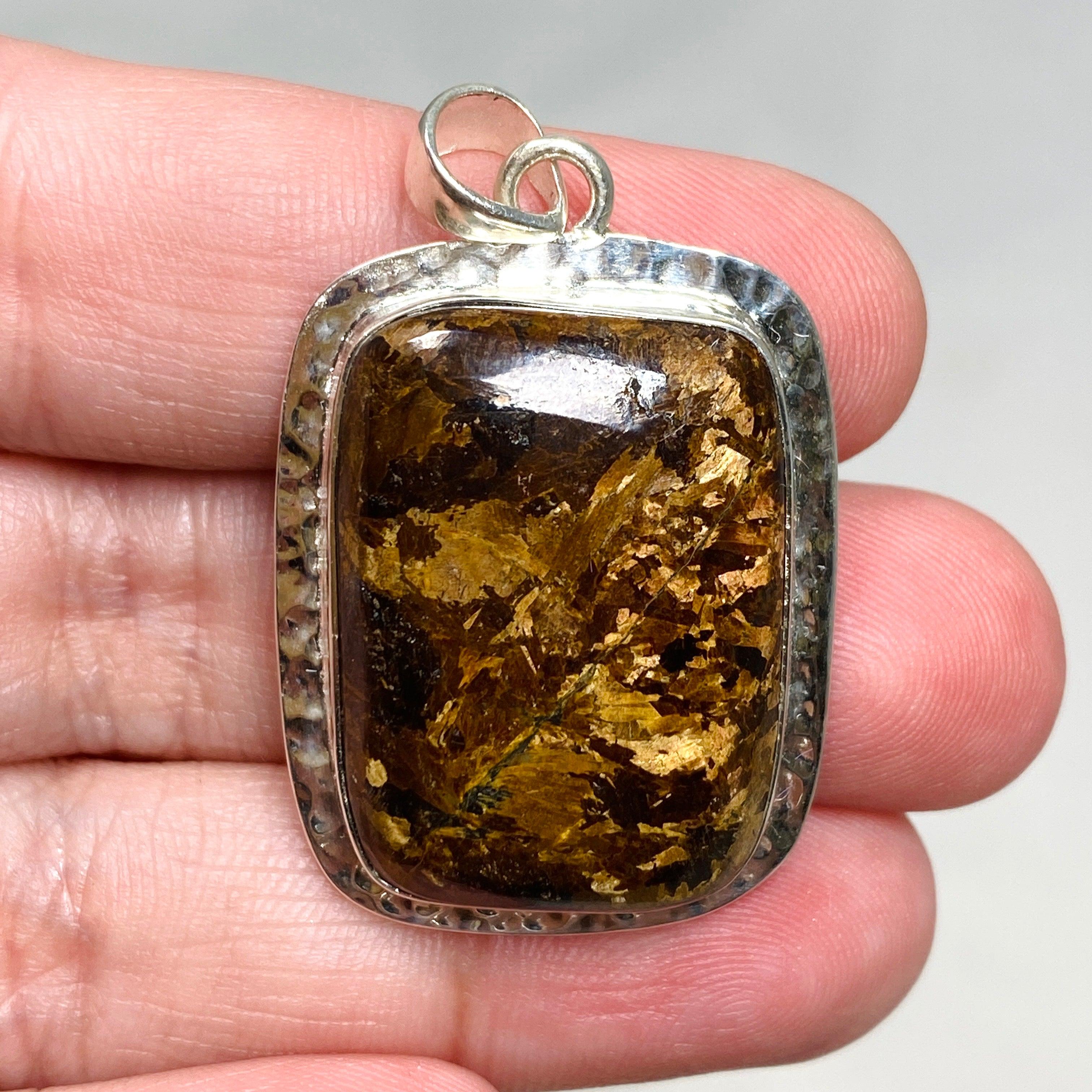 Bronzite Rectangular Pendant in Hammered Setting KPGJ4438 - Elegant Jewelry for Women, Perfect for Everyday Wear & Special Occasions