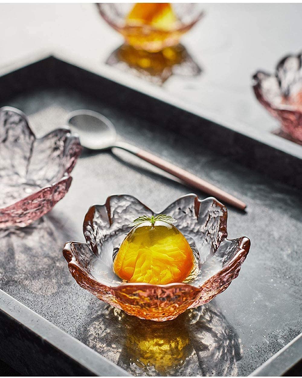 8-Piece Glass Sakura-Shaped Seasoning Dishes - Small Dipping Bowls & Appetizer Plates Set for Sushi, Soy Sauce, Snacks - Perfect for Japanese Dining, Party Serving & Home Kitchen Decor