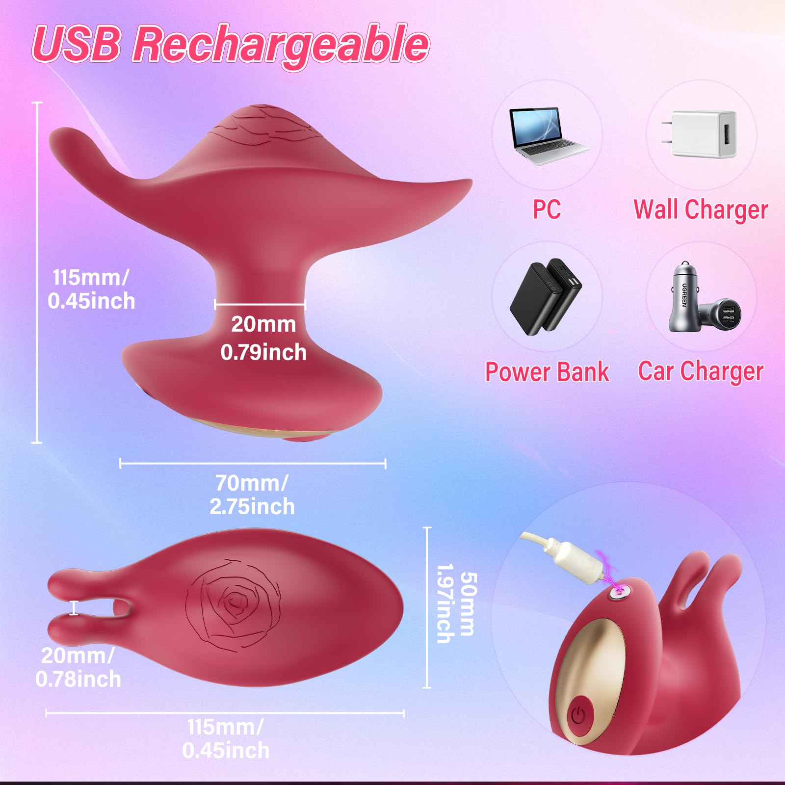 Rose Clitoral Vibrator - 10 Speed Mini Rabbit Vibrator for Women, Waterproof Silicone Clit & Nipple Stimulator, Adult Sex Toy for Vaginal & Clitoral Pleasure | Perfect for Solo Play, Couples Intimacy & Sensual Massage