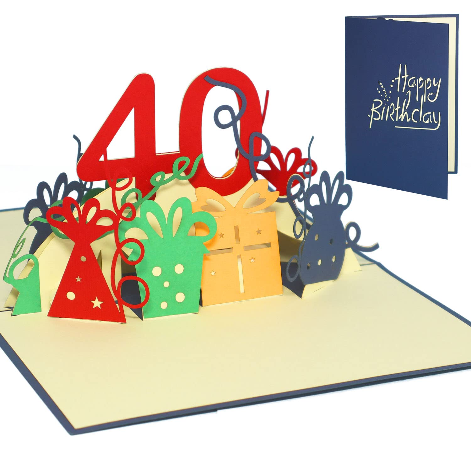 LINPOPUP® 3D Pop-Up Birthday Card for Women - 40th Birthday Greeting Card with Blue Design (N19) - Perfect for Anniversaries, Parties & Special Celebrations