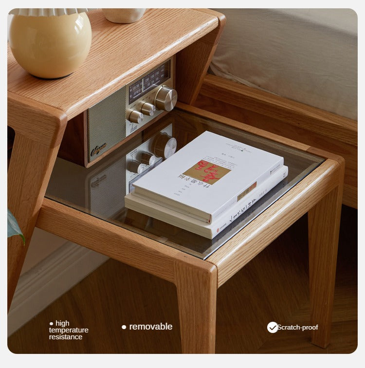 Solid Oak Wood Nightstand - Sturdy Bedside Table with Drawer for Bedroom, Living Room, or Office - Perfect for Storage and Decor