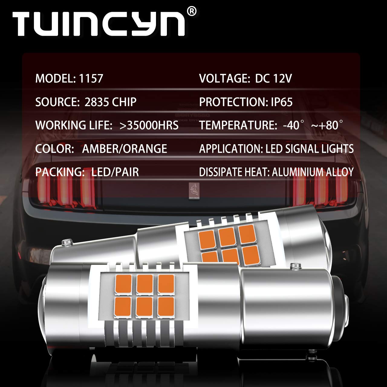 TUINCYN 1157 LED Amber Yellow Turn Signal Light Bulb - 2057 2357 7528 BAY15D Replacement for Tail, Brake, Reverse, Parking & Blinker Lights - 12V DC (Pack of 2) - Perfect for Cars, Trucks, SUVs & Motorcycles
