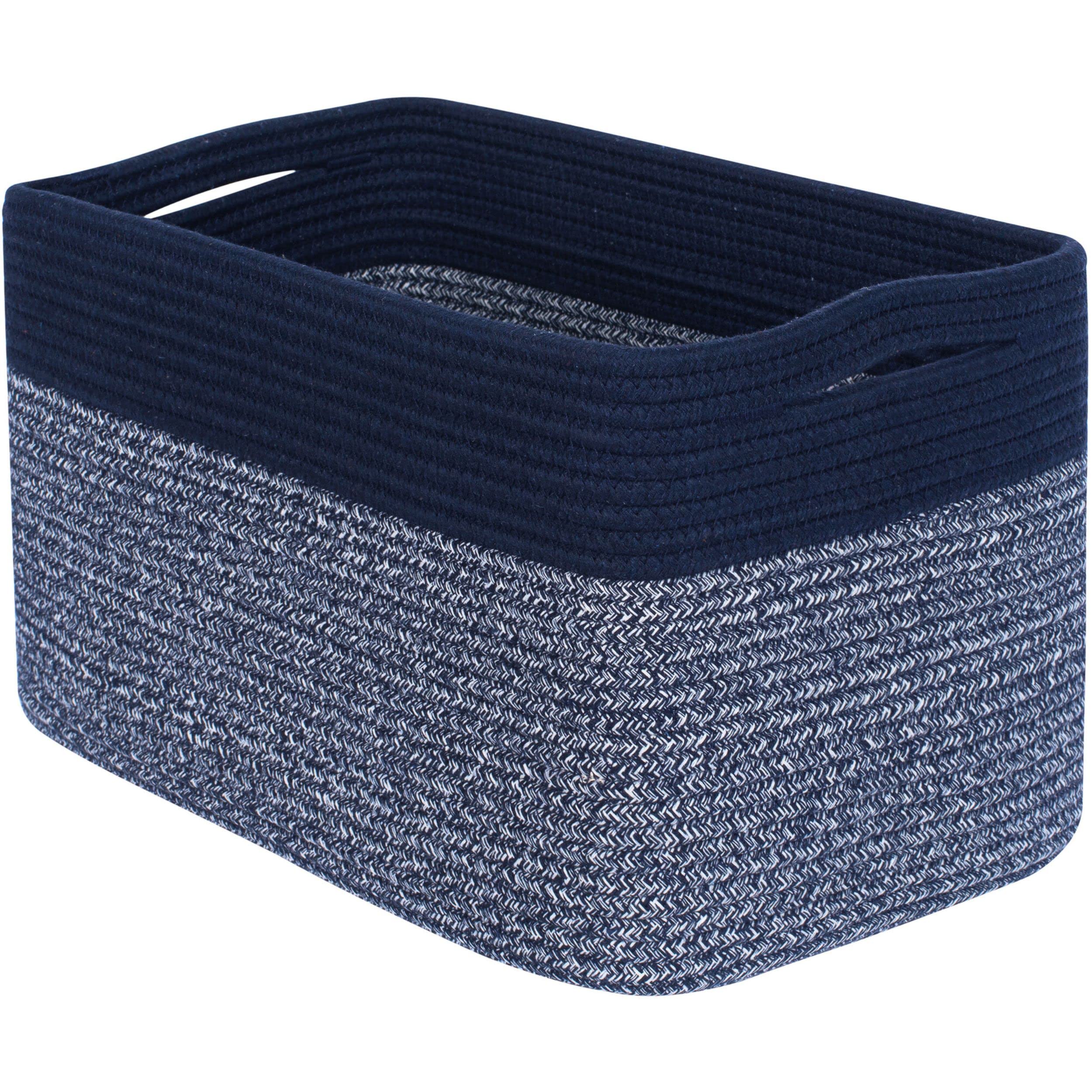 MINTWOOD Woven Storage Basket for Shelves - Navy Blue Decorative Organizer Bin for Books, Shoes, Pantry & Closet | Perfect for Home, Office & Nursery Organization