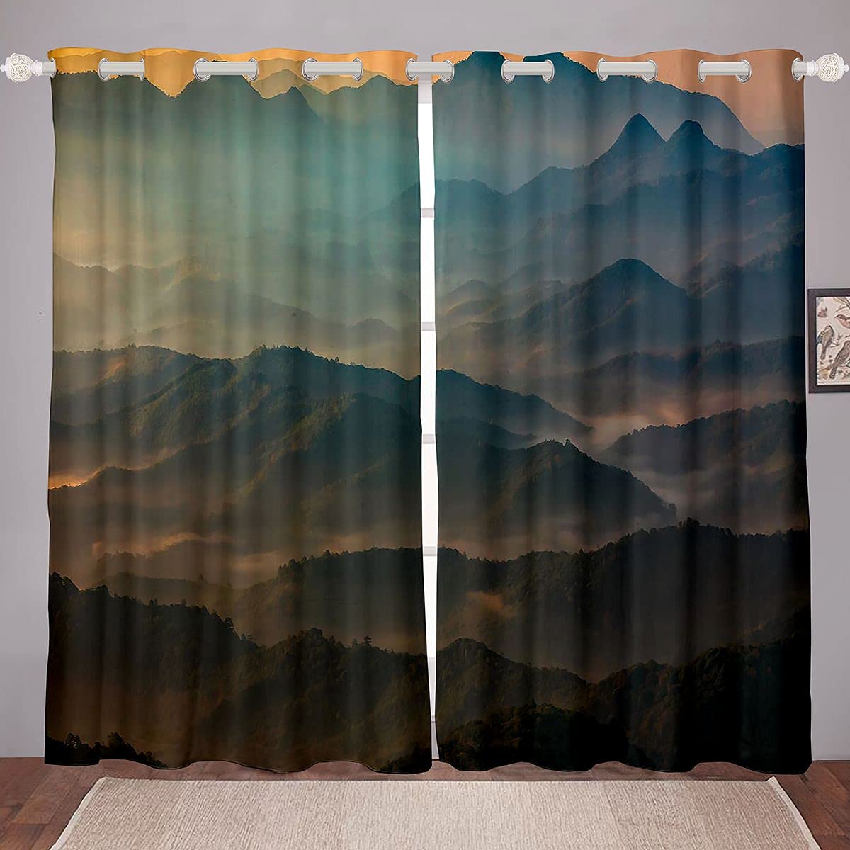 Smoky Mountain Trees Scenic Curtains - Nature Art Drapes for Kids Bedroom Decor (52x84 Inch, 2 Panels) - Perfect for Teens & Children's Rooms