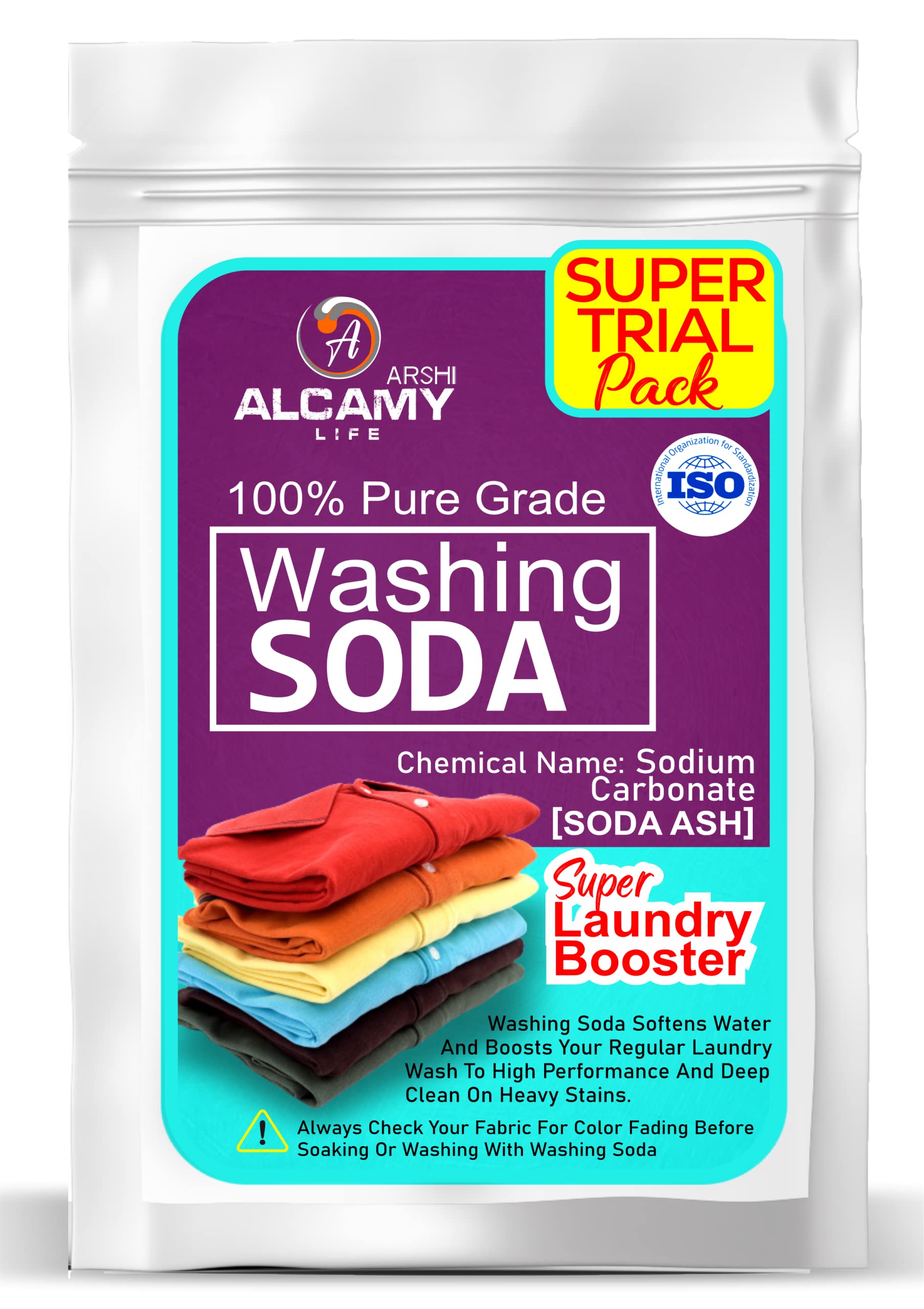 ARSHI A ALCAMY LIFE 100% Pure Washing Soda Powder - 450g Super Trial Pack | Laundry Booster & Stain Remover | Sodium Carbonate for Cleaning, DIY Soap Making & Household Uses