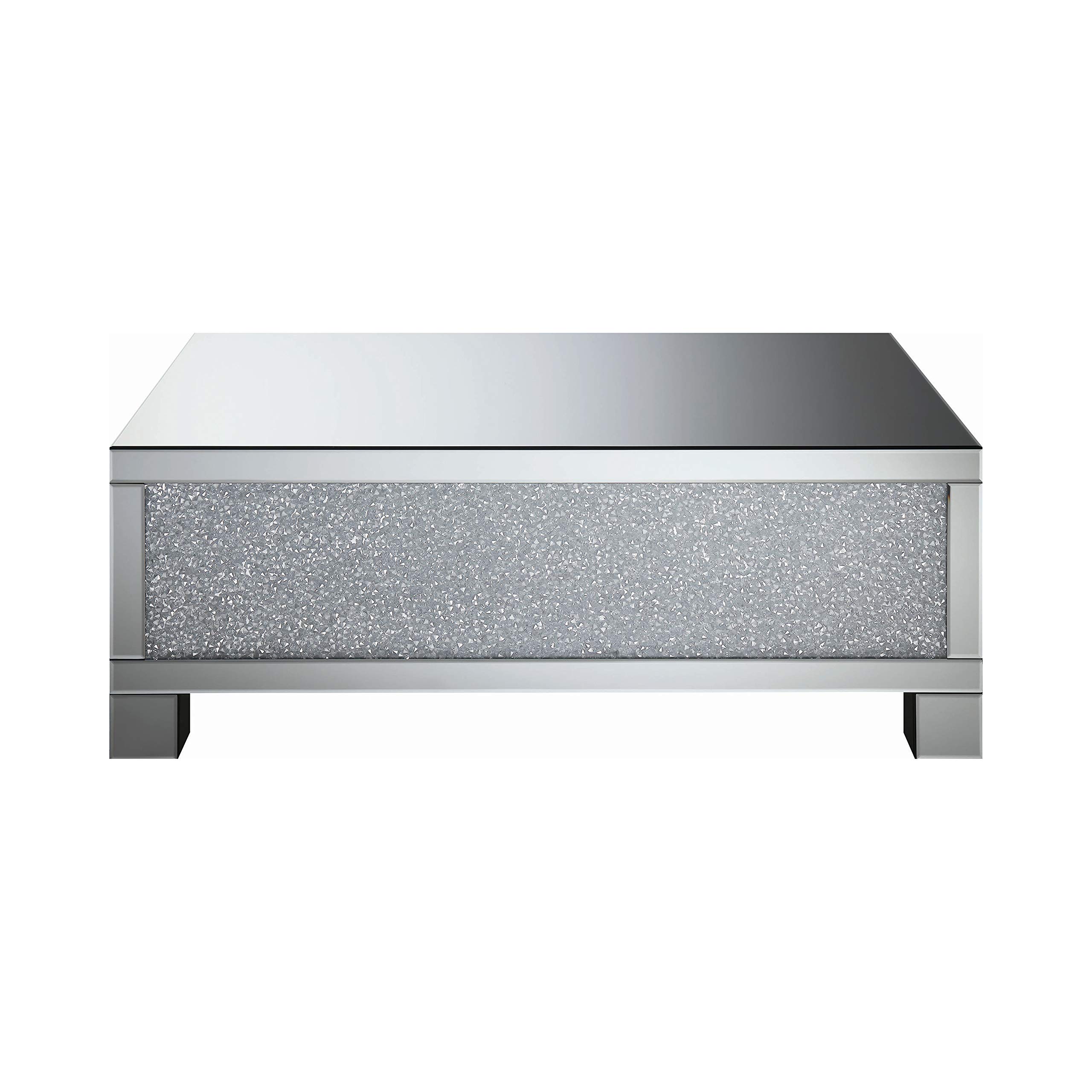 Modern Silver Metal Coffee Table with Crystal Accents - Contemporary Living Room Centerpiece for Home Decor & Entertaining