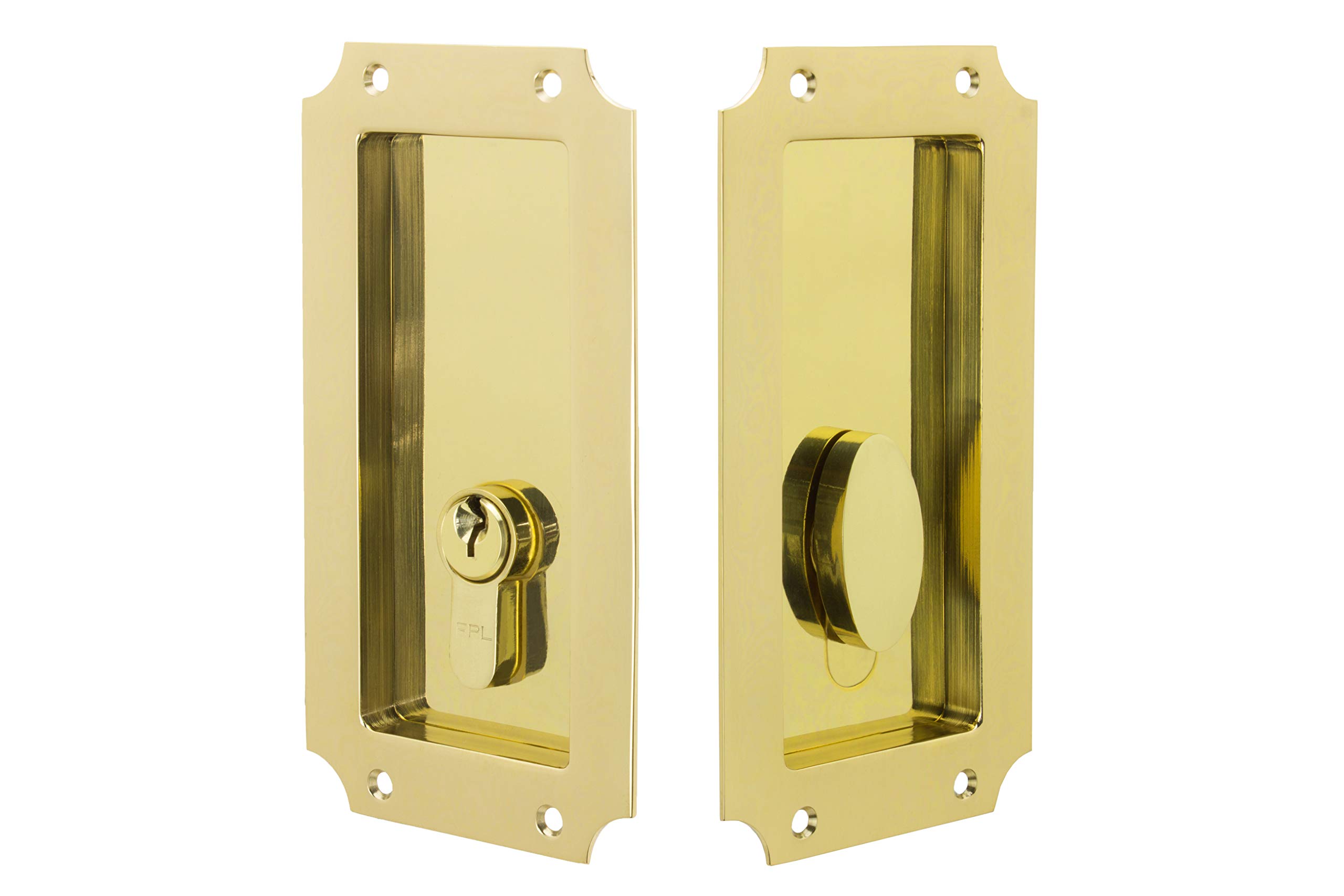 FPL Manor Solid Brass Pocket Door Mortise Lock Set with Single Keyed Euro Profile Cylinder - Polished Brass Finish - Ideal for Bedrooms, Bathrooms & Closets - Premium Interior Door Hardware