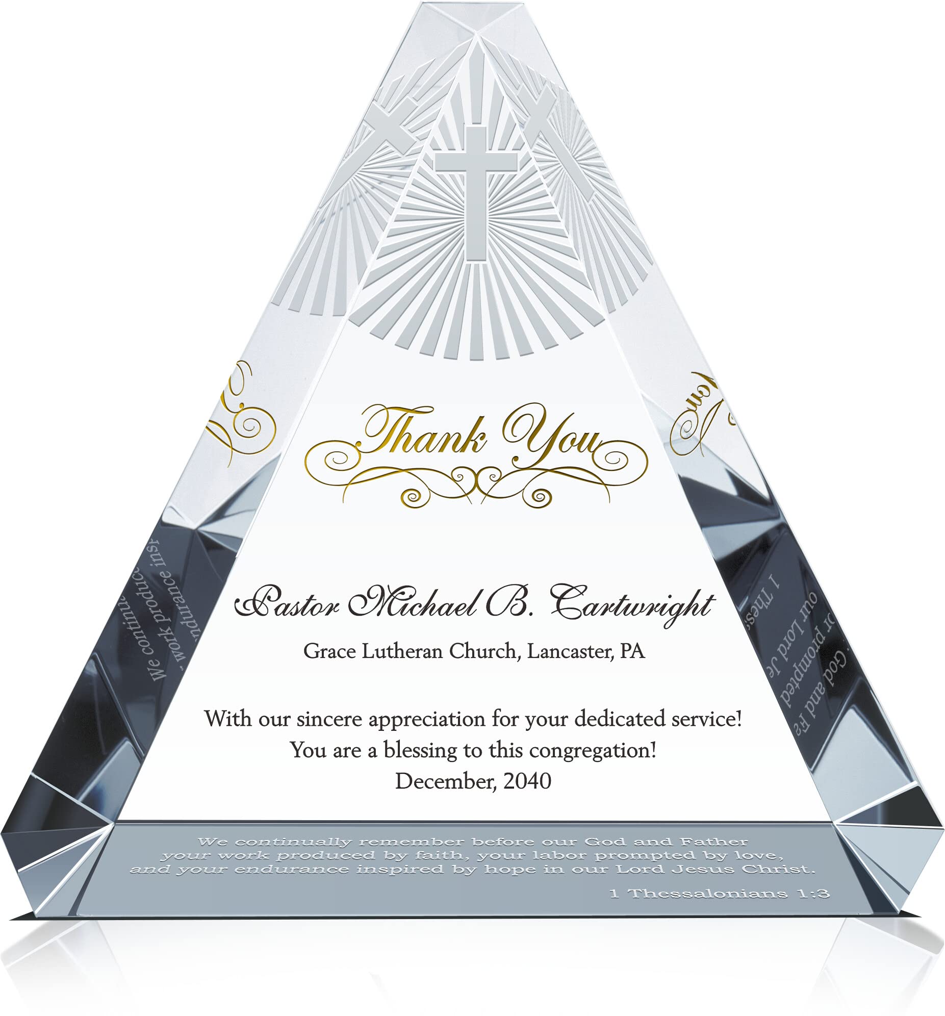 Custom Engraved Crystal Trinity Pastor Appreciation Plaque - Personalized with Name for Ministers, Priests & Church Leaders (7 Inch) - Perfect for Ordination, Retirement & Thank You Gifts
