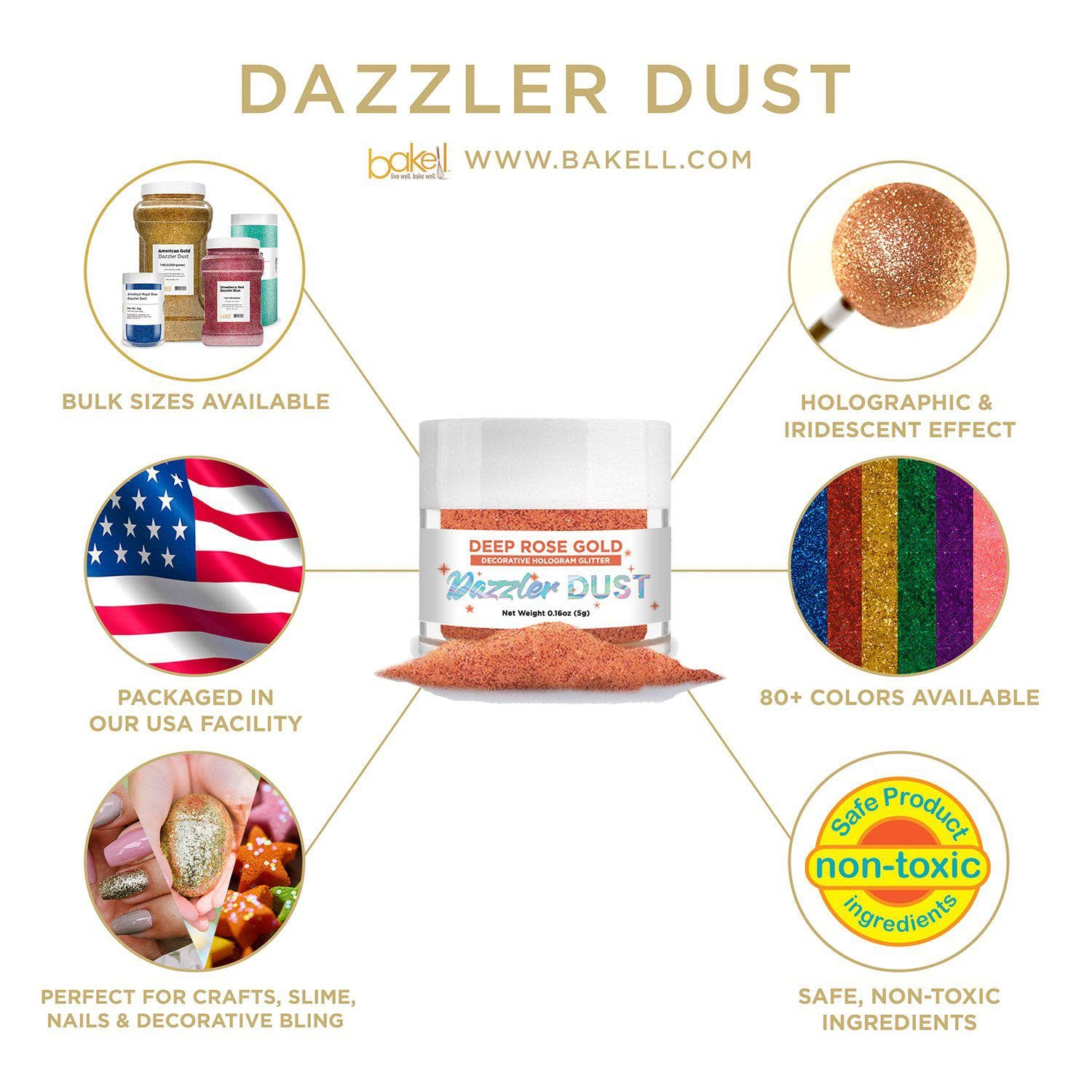 Deep Rose Gold Craft Glitter - Premium Dazzler Dust® for DIY Decor, Scrapbooking & Nail Art | Perfect for Wedding Invitations, Home Decor & Party Supplies