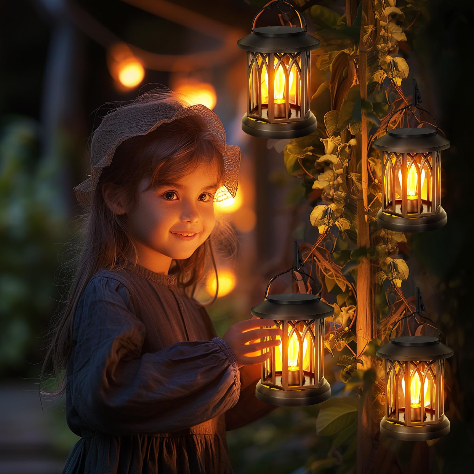 2 Pack Waterproof Solar Lanterns Outdoor Hanging - Decorative Solar Lights for Patio, Garden, Yard with Handle & Clip | Perfect for Backyard Parties, Camping & Pathway Lighting