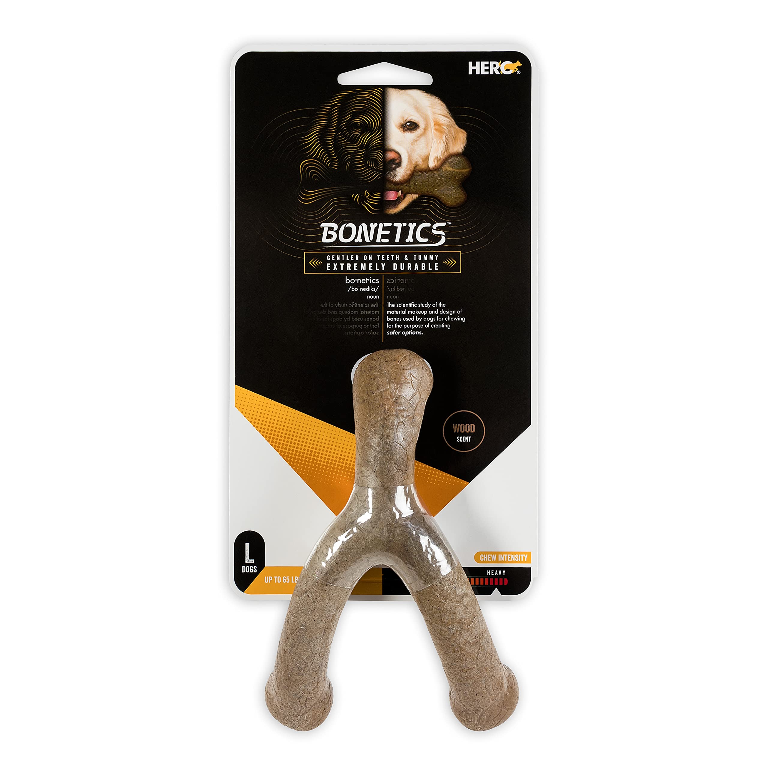 Hero Bonetics Wishbone Dog Chew Toy - Natural Wood Scent Puppy Bones for Large Dogs Up to 65 lbs - Durable Teething Treat for Aggressive Chewers, Perfect for Crate Training & Anxiety Relief