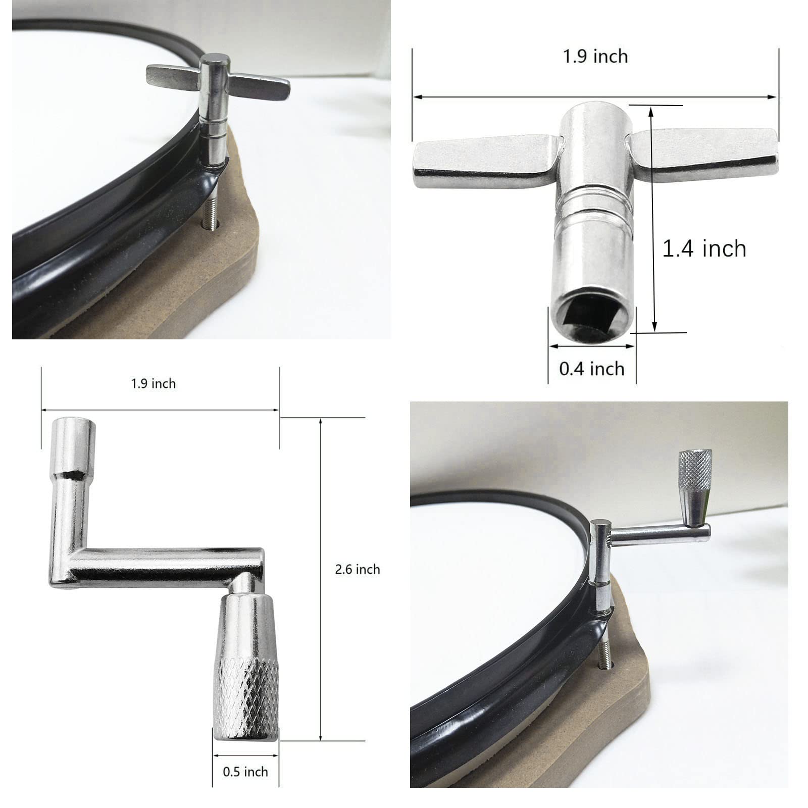 4-Piece Square Lug Drum Key Set - Continuous Motion Speed Key - Chrome Plated Hardware Tool for Drum Tuning & Maintenance - Perfect for Drummers, Music Teachers, and Band Performances