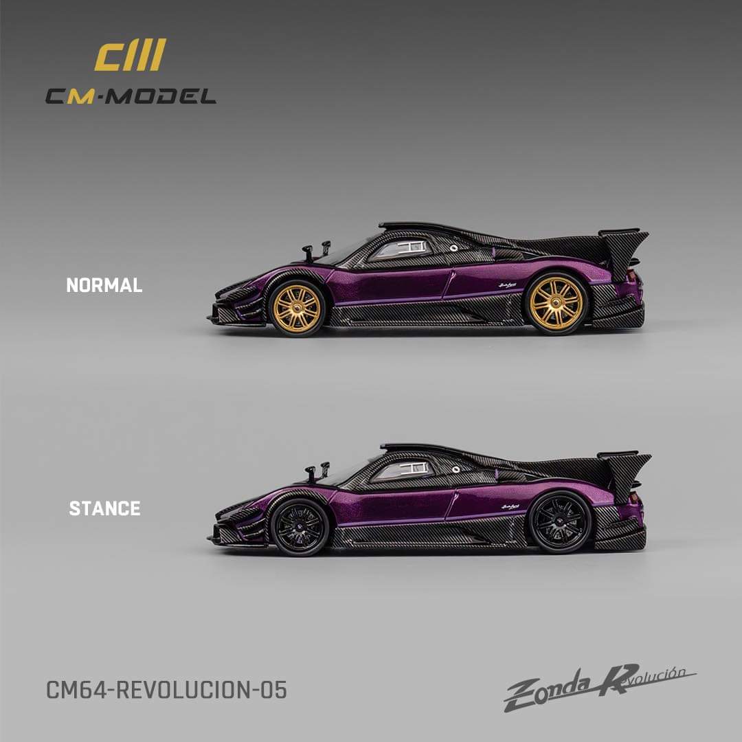 1:64 Scale CM Model Pagani Zonda Revolucion Diecast Car - Purple Collectible Sports Car for Display, Gifts & Racing Enthusiasts