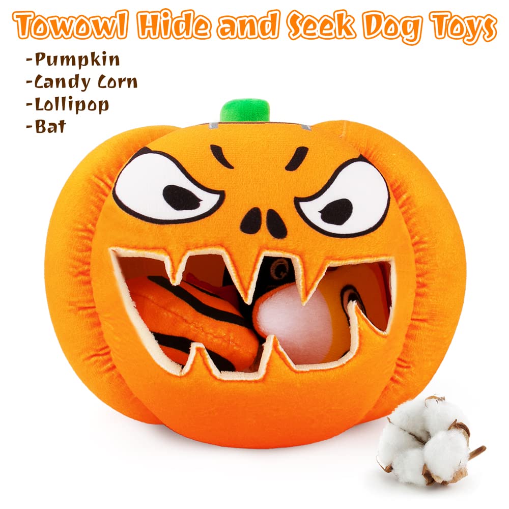 Halloween Dog Toys for Small, Medium & Large Dogs - Durable Squeaky Plush Puppy Toys Set with Pumpkin Design | Interactive Chew Toys for Hide & Seek Play | Perfect for Halloween Parties, Training & Bonding with Your Pet