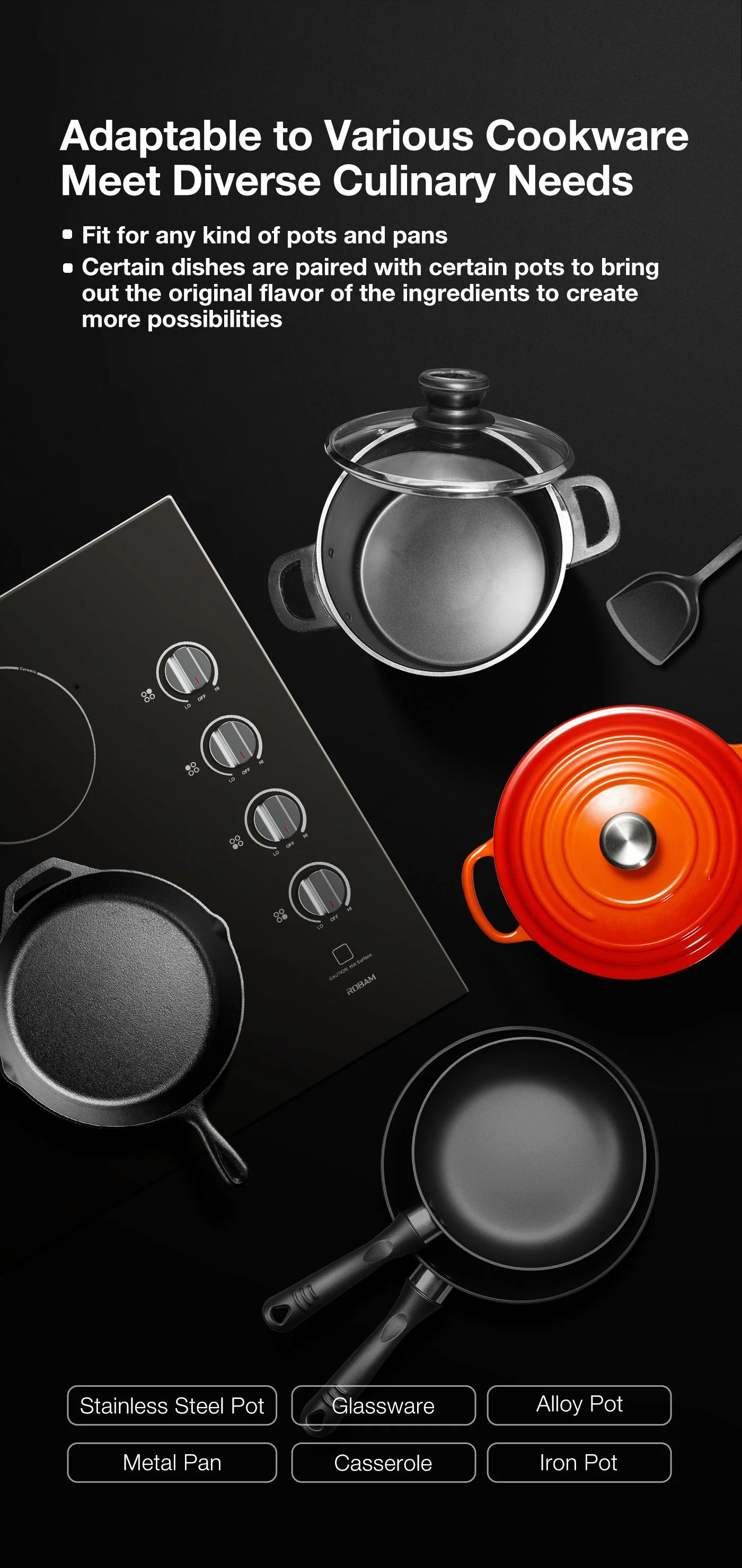 ROBAM 30-Inch Electric Ceramic Glass Cooktop with 4 Burners - Fast Heating, Easy Cleaning for Modern Kitchens | Perfect for Home Cooking, Baking & Entertaining