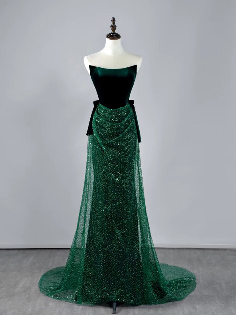 Elegant Mermaid Tulle Velvet Green Long Prom Dress - Formal Evening Gown for Homecoming, Ball, Wedding & Special Occasions