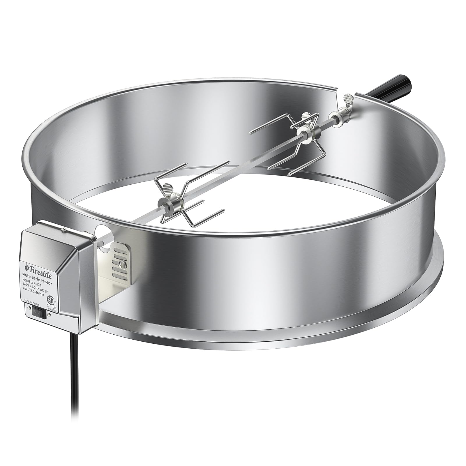 TURBRO Stainless Steel Rotisserie Ring Kit for 22-Inch Charcoal Kettle Grill - Includes 4W Electric Motor, 5/16