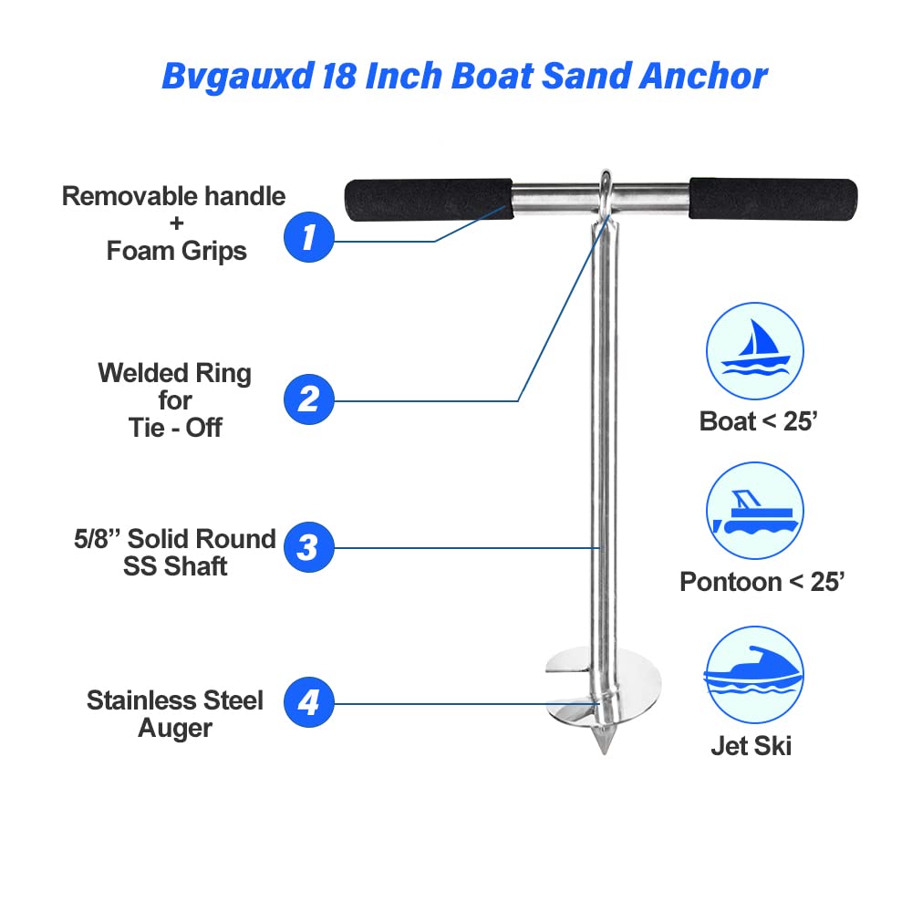 Premium Sand Anchor for Boats & PWCs - Heavy Duty Bungee Dock Line for Jet Skis, Pontoons & Kayaks - Secures Vessels Near Sandbars & Shallow Water - Perfect for Beach Days, Fishing Trips & Water Sports