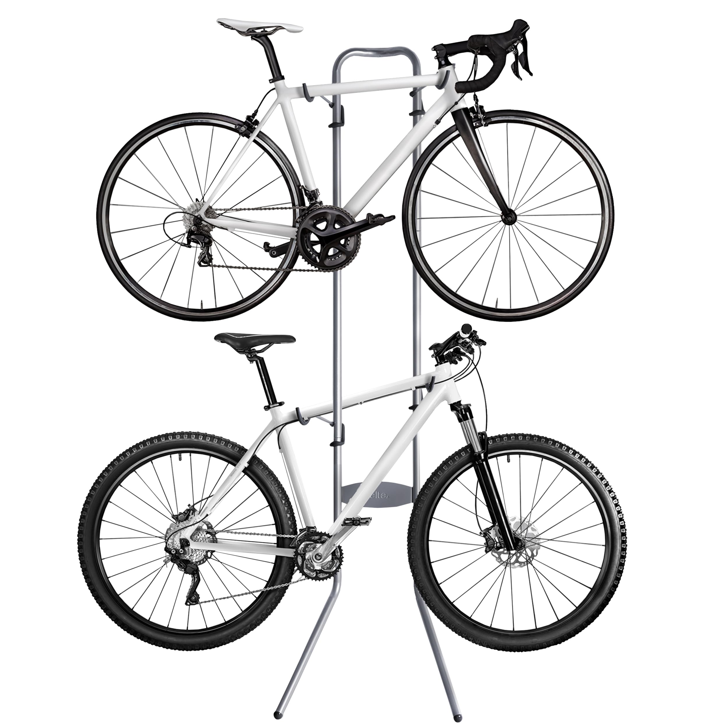 Delta Cycle Michelangelo Bike Stand - Heavy Duty Wall Mount for 2 Bikes | Silver Metal Storage Rack for Home, Apartment & Garage | Perfect for Space-Saving Bike Organization & Indoor Cycling Setup