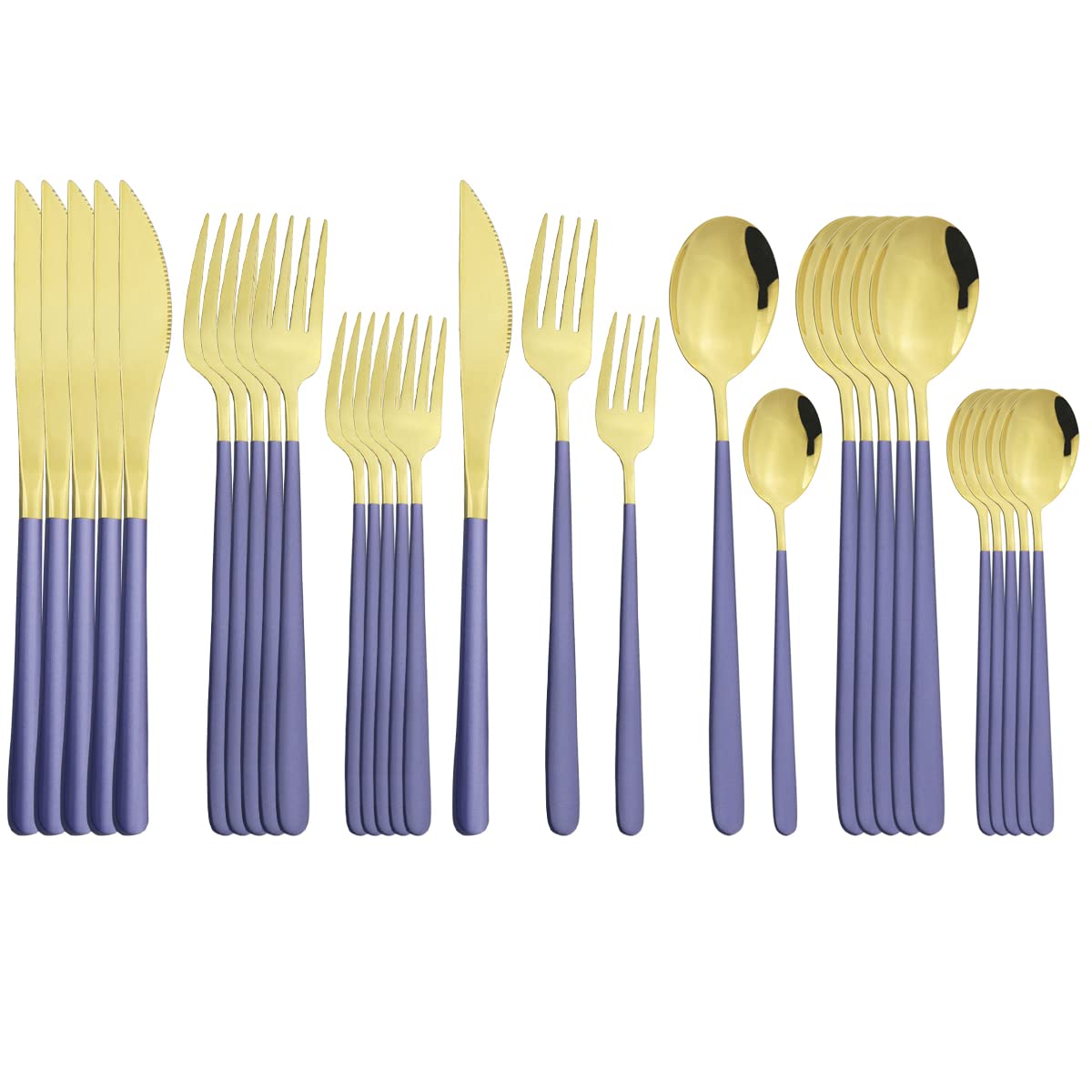 Premium 30-Piece Silverware Flatware Set - 18/10 Stainless Steel Cutlery Set with Knives, Forks & Spoons - Elegant Purple Gold Dinnerware for 6 - Perfect for Formal Dining, Wedding Gifts & Luxury Home Kitchen Tableware